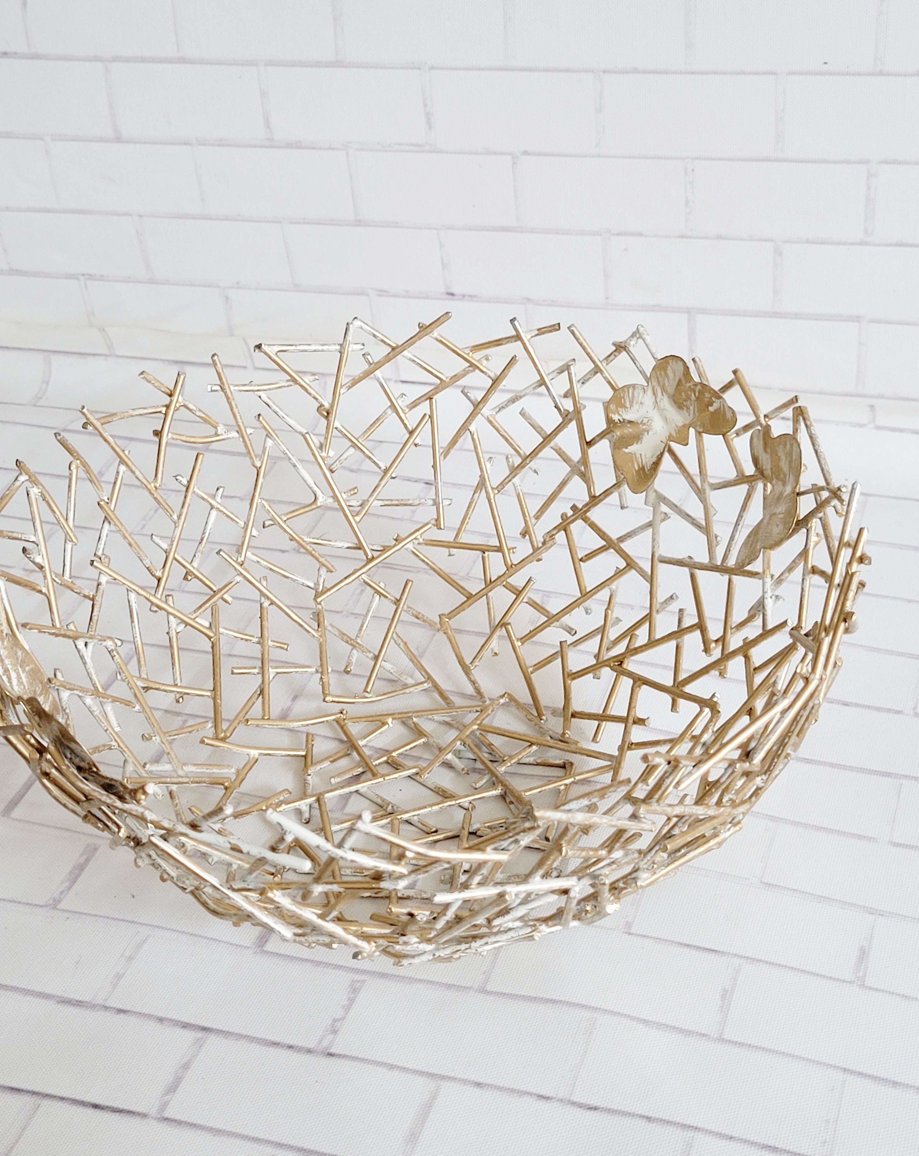 Floral art | White & Gold Bowl Butterfly Shaped Wire Mesh Stuff undefined