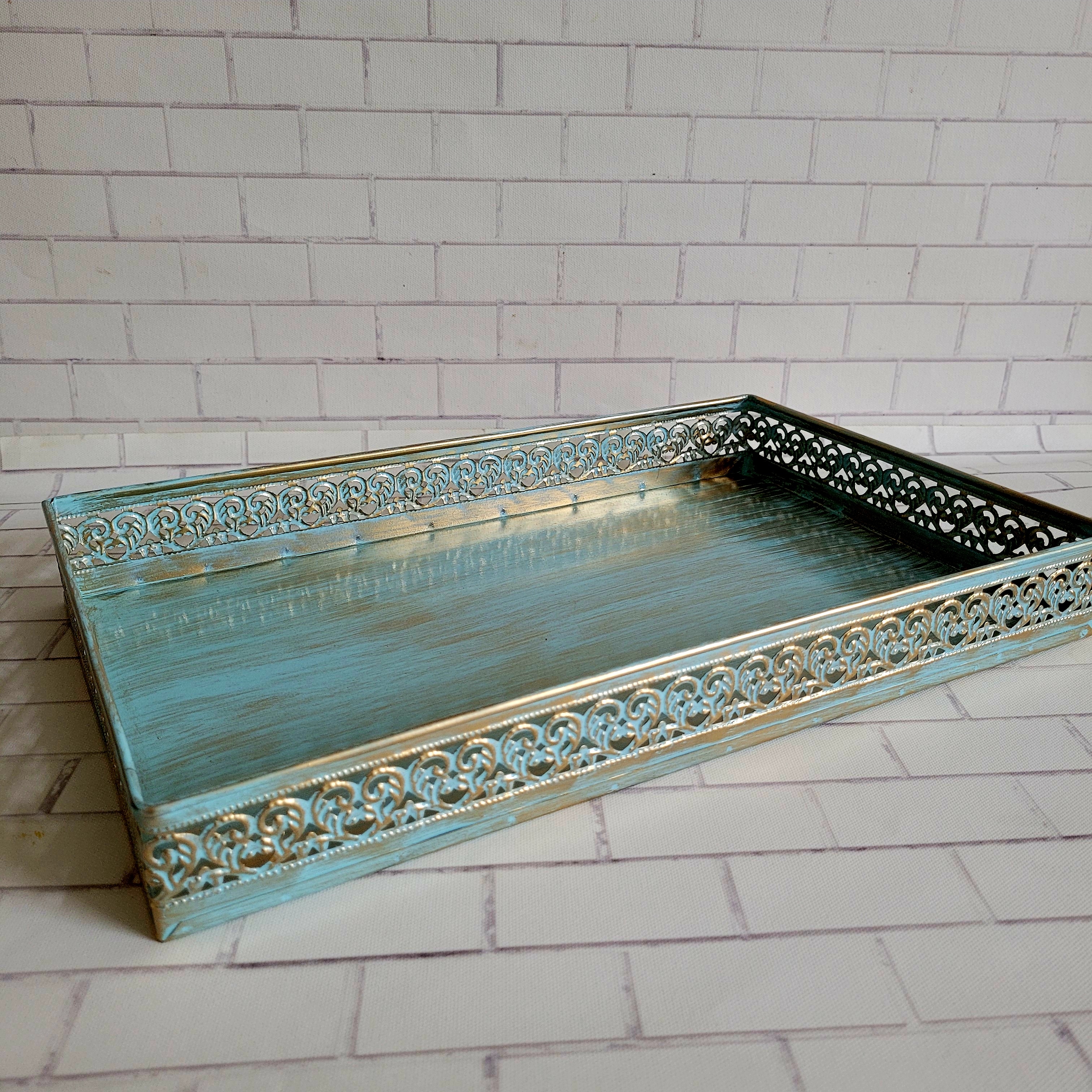 Floral art | Blue Metal Tray undefined