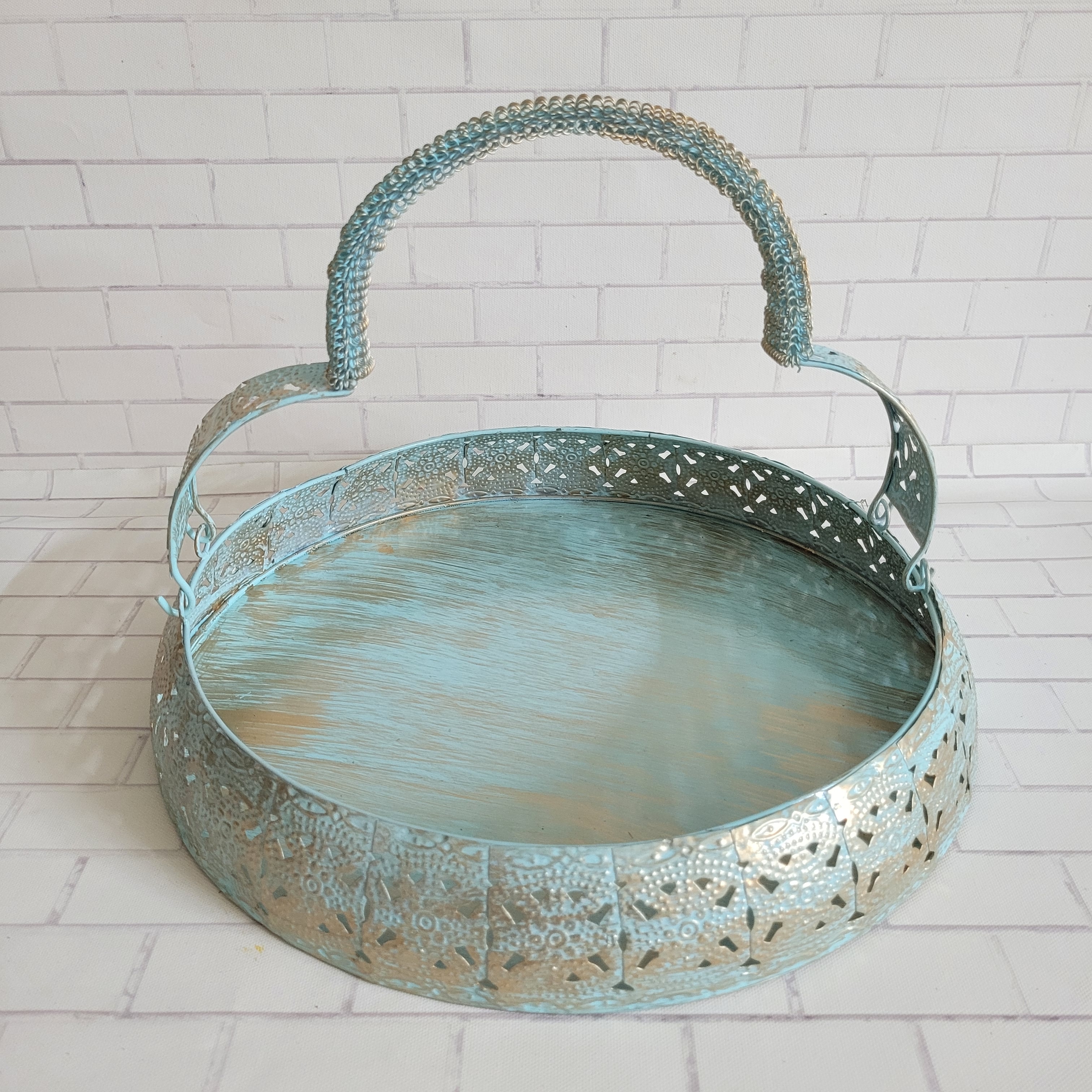 Floral art | Blue Metal Basket with Handle undefined