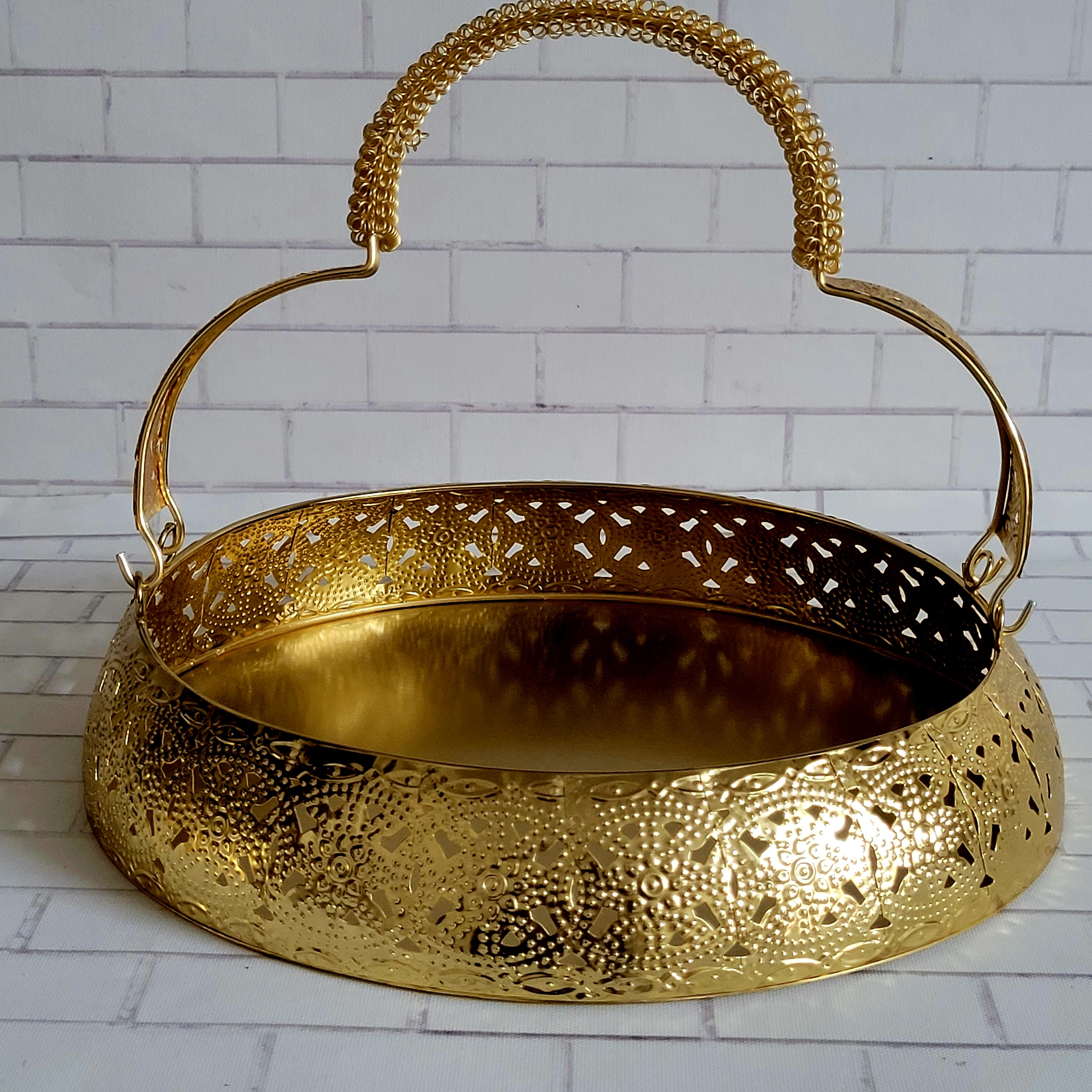 Floral art | Golden Metal Basket with Handle undefined