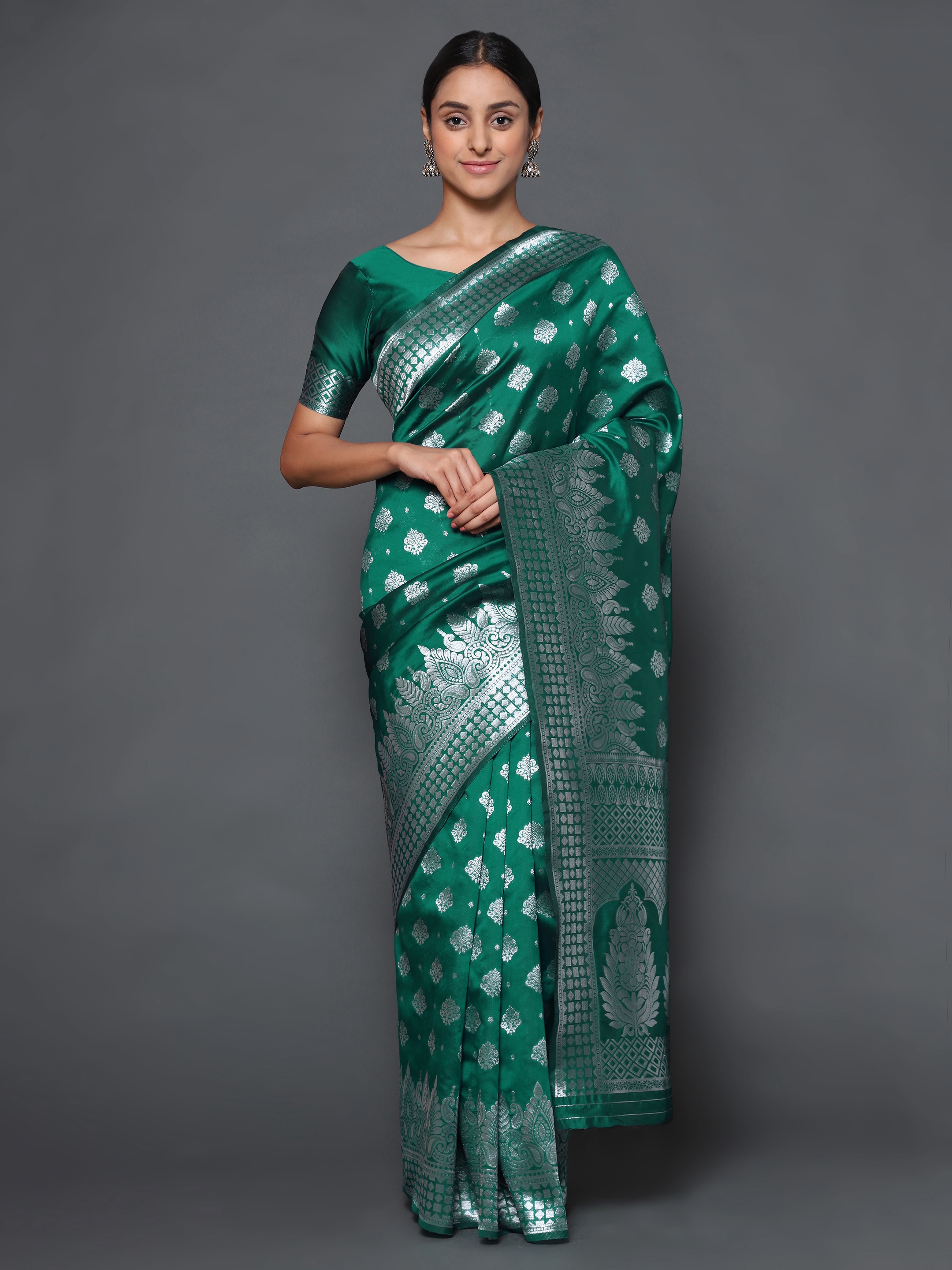 Glemora Green Fancy Ethnic Wear Silk Blend Banarasi Traditional Saree
