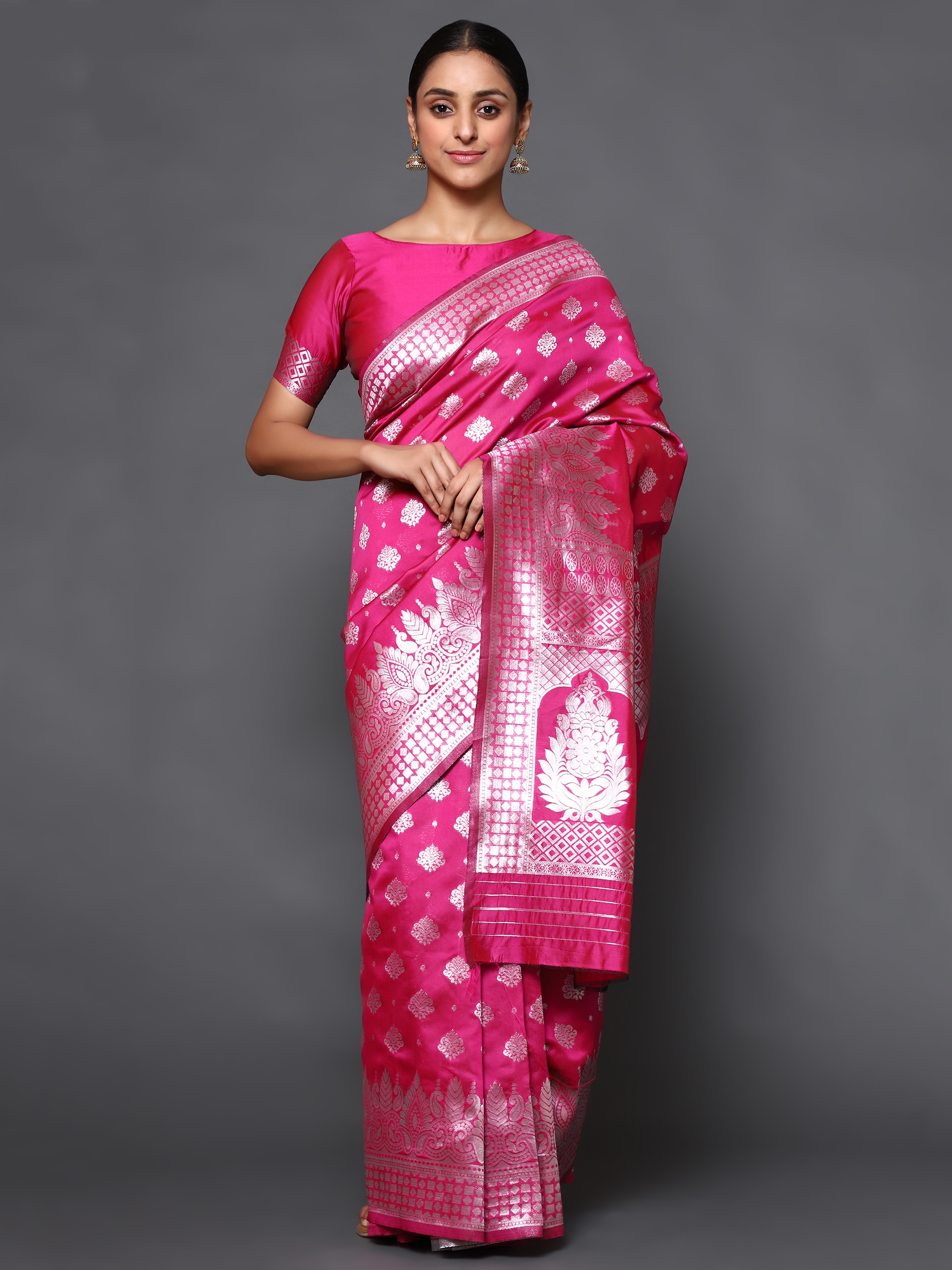 Glemora Pink Fancy Ethnic Wear Silk Blend Banarasi Traditional Saree