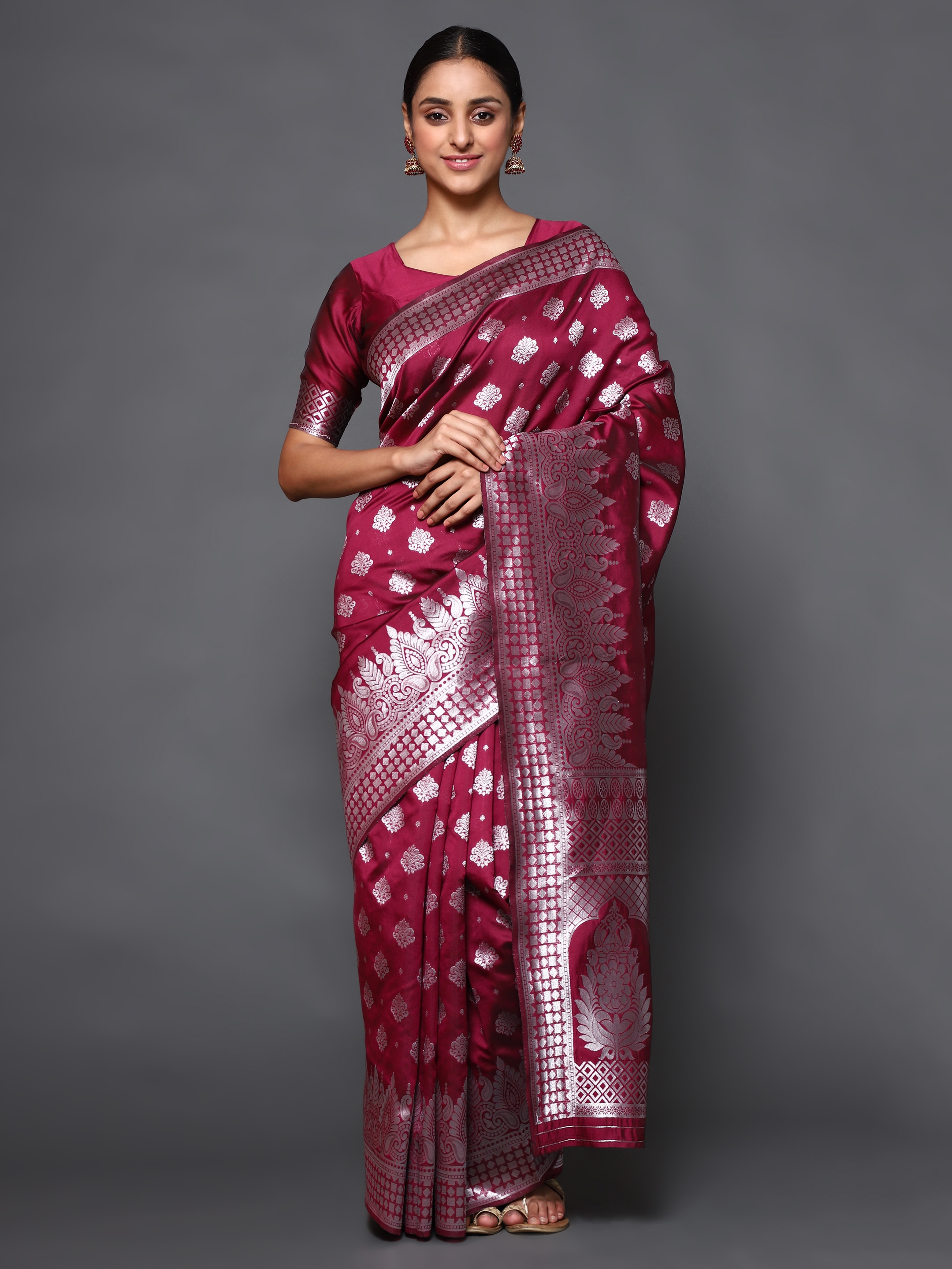 Glemora Purple Fancy Ethnic Wear Silk Blend Banarasi Traditional Saree