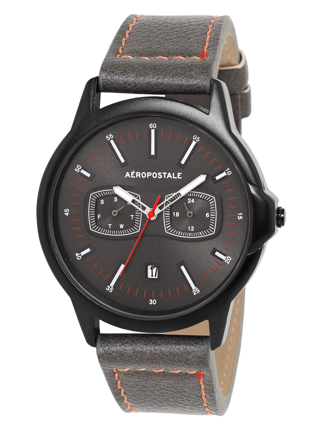 Aeropostale | Aeropostale "AERO_AW_A8-2_DGRY" Classic Men’s Analog Quartz Wrist Watch, Black Metal Alloy case, Classic Green Dial with contrasting white hand, Leather  wrist Band  Water resistant 3.0 ATM. 1