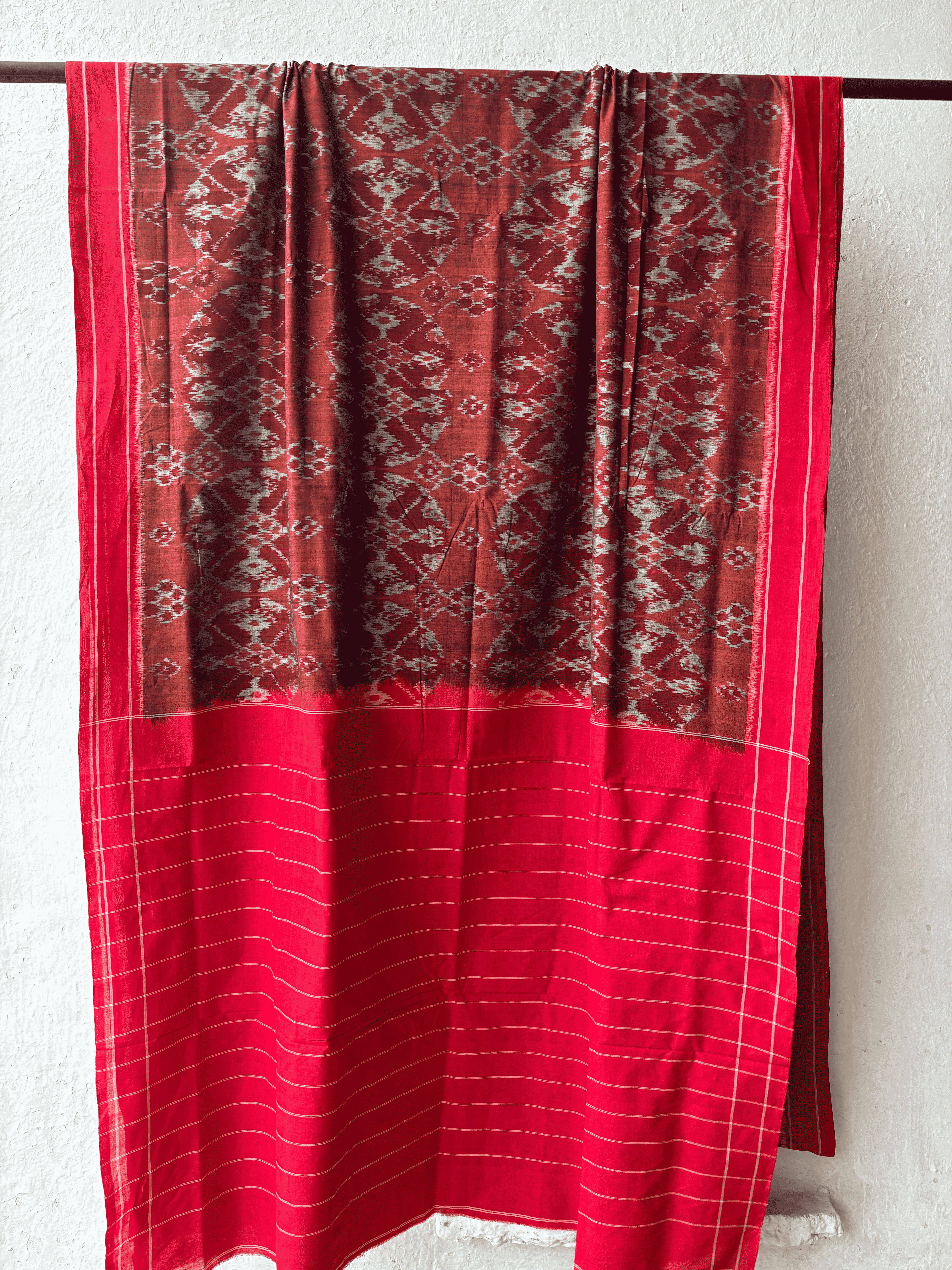 Cottoon Patola Single Ikat Brown And Red Combination Saree