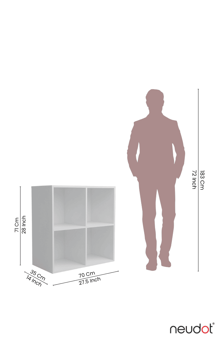 Whitman Open Bookshelf (4 Compartments)- White Finish
