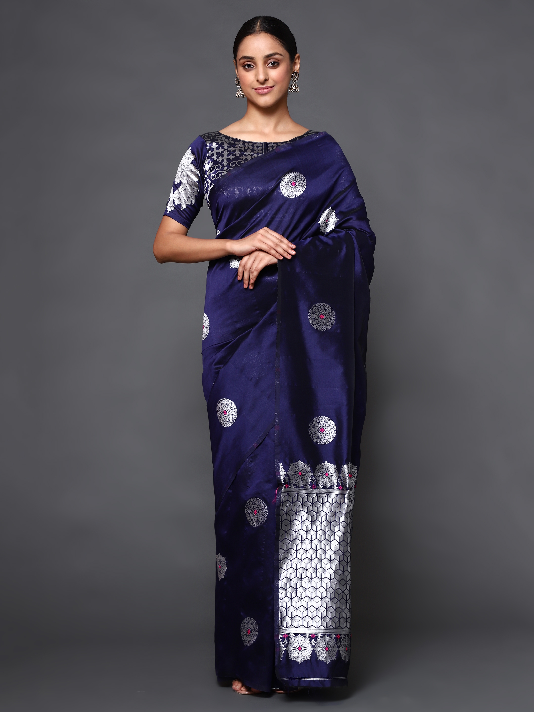 Glemora Blue Beautiful Ethnic Wear Silk Blend Banarasi Traditional Saree