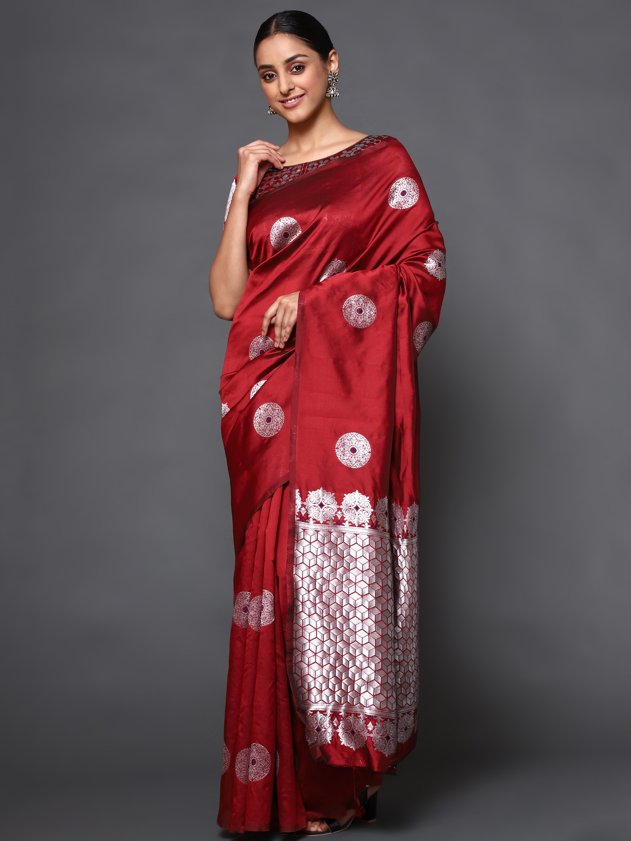 Glemora | Glemora Red Beautiful Ethnic Wear Silk Blend Banarasi Traditional Saree 1