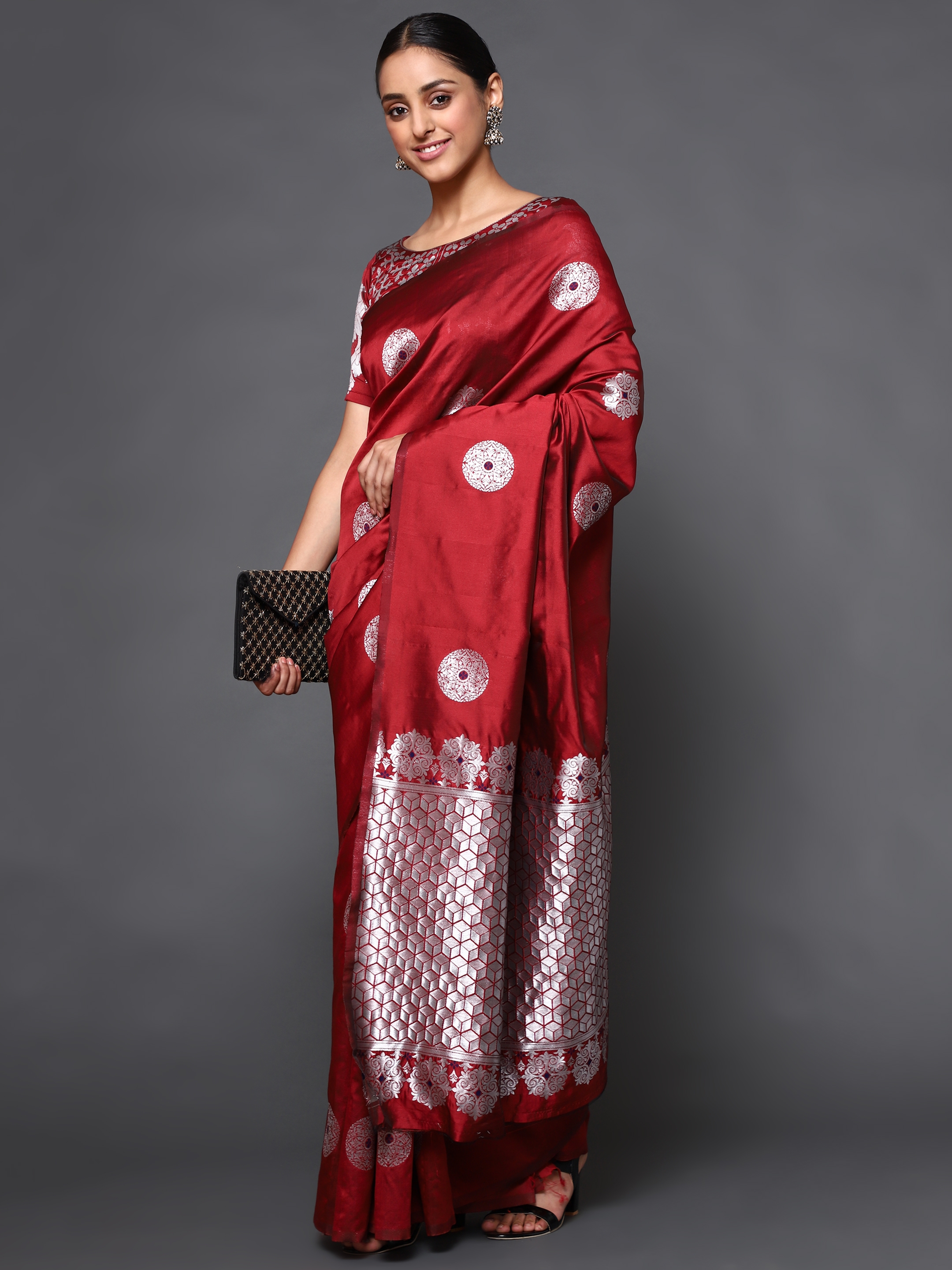 Glemora | Glemora Red Beautiful Ethnic Wear Silk Blend Banarasi Traditional Saree 2