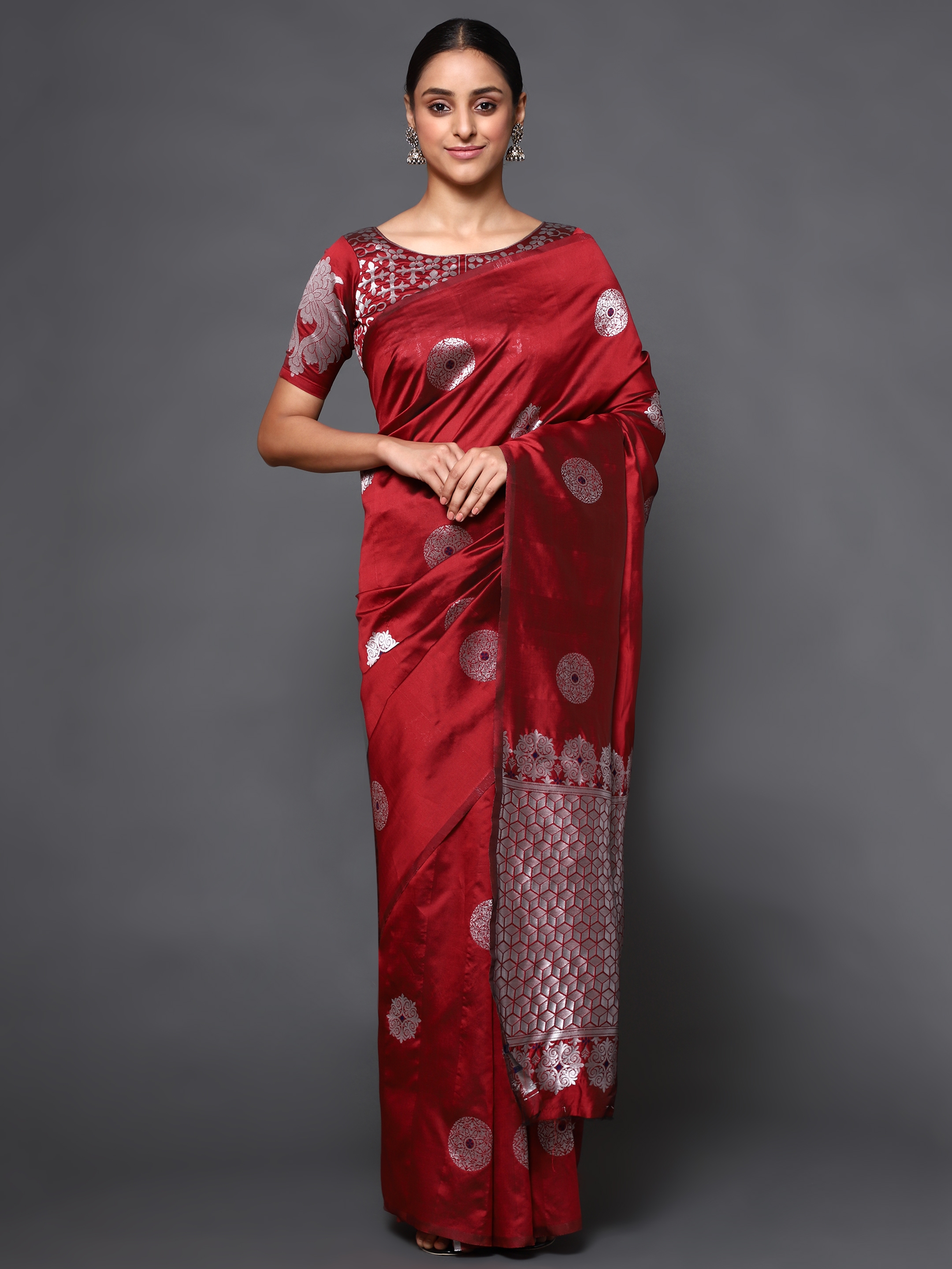 Glemora | Glemora Red Beautiful Ethnic Wear Silk Blend Banarasi Traditional Saree 0