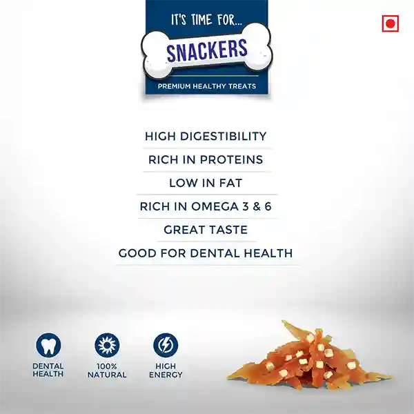 Snackers Chicken Strip N Cheese Treats for Dogs, 70g – (Best Before Mar’26)