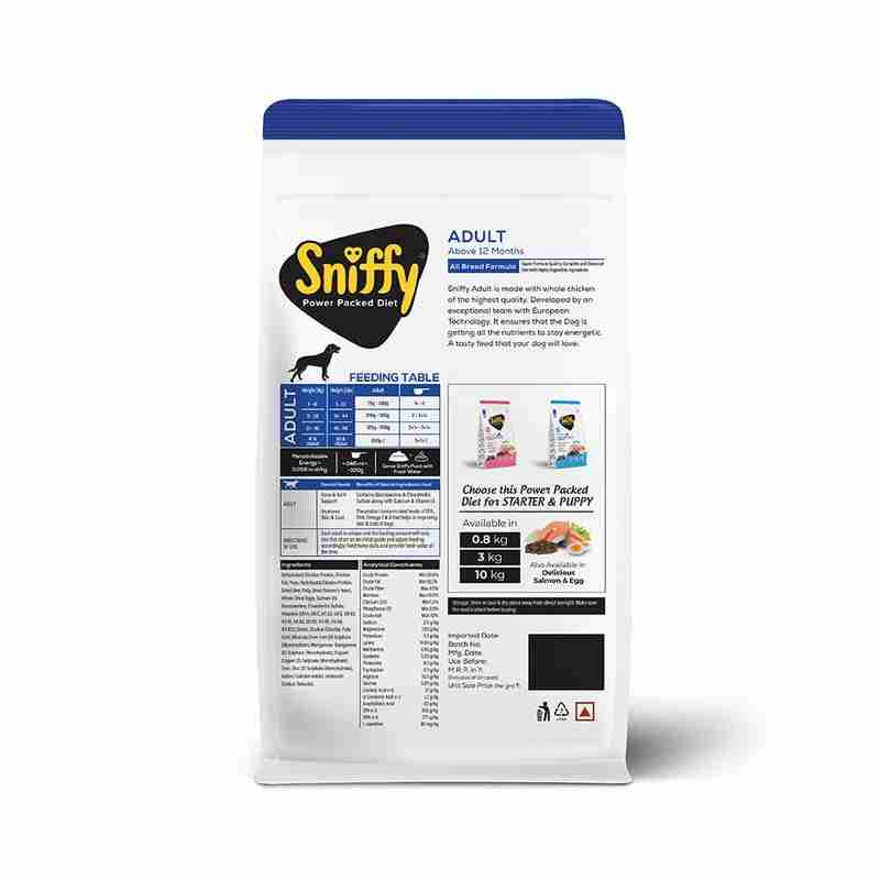 Sniffy Adult Chicken and Egg Dry Food for Dogs 3kg