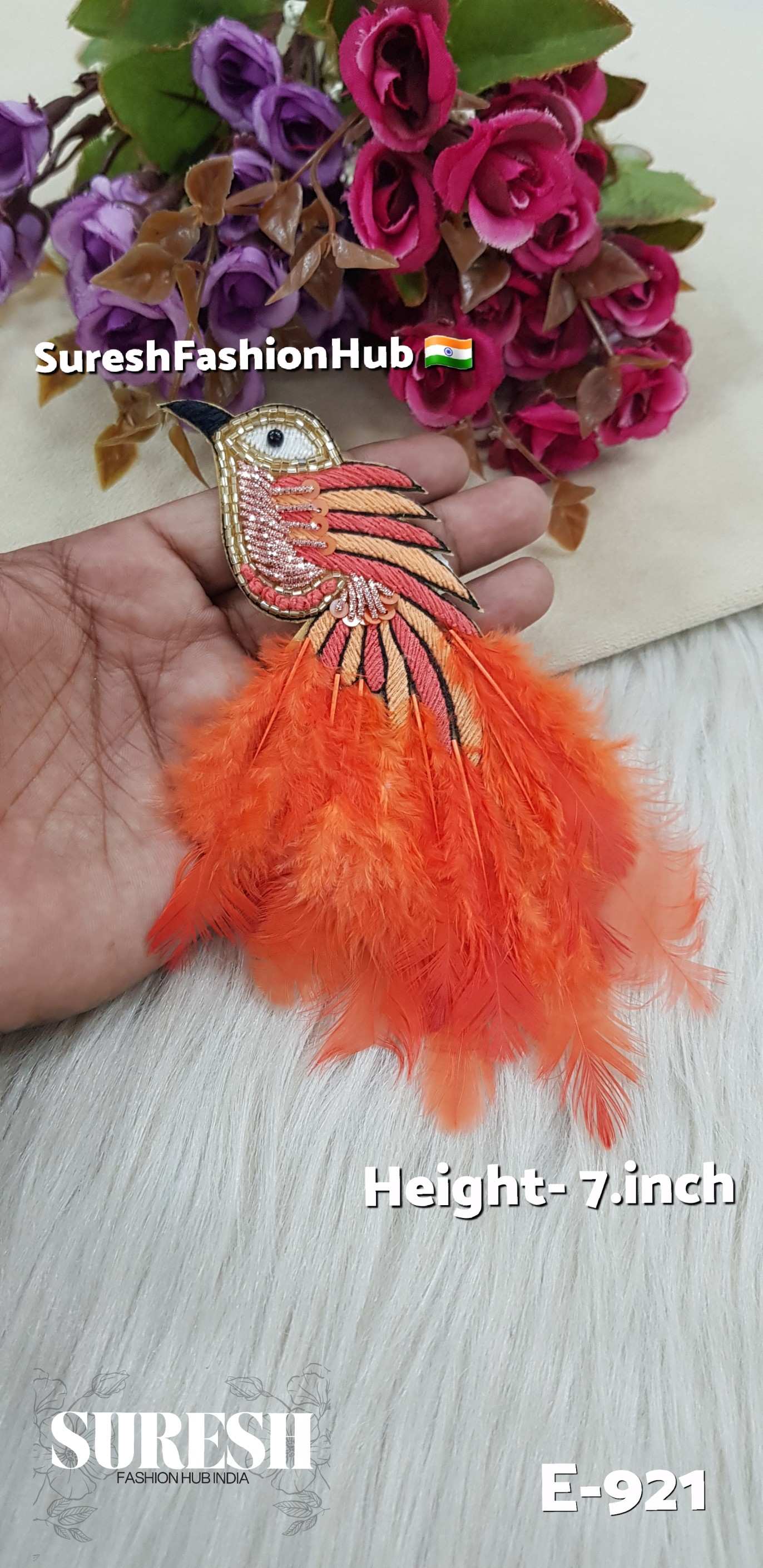 E-921 Orange & Peach Left Side Bird Feather Patch