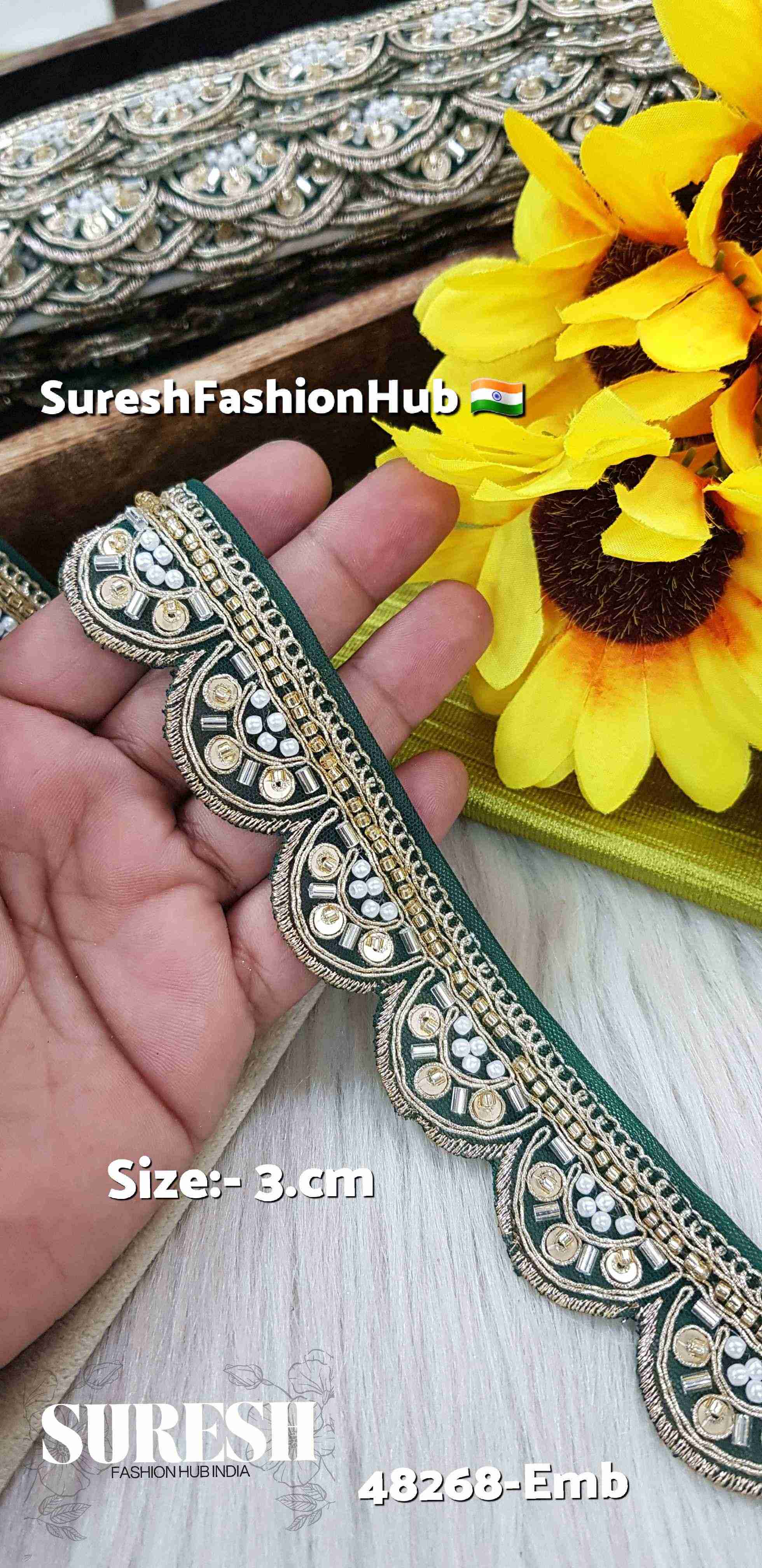 Bottle Green One-Side Scalloped Embroidery Lace