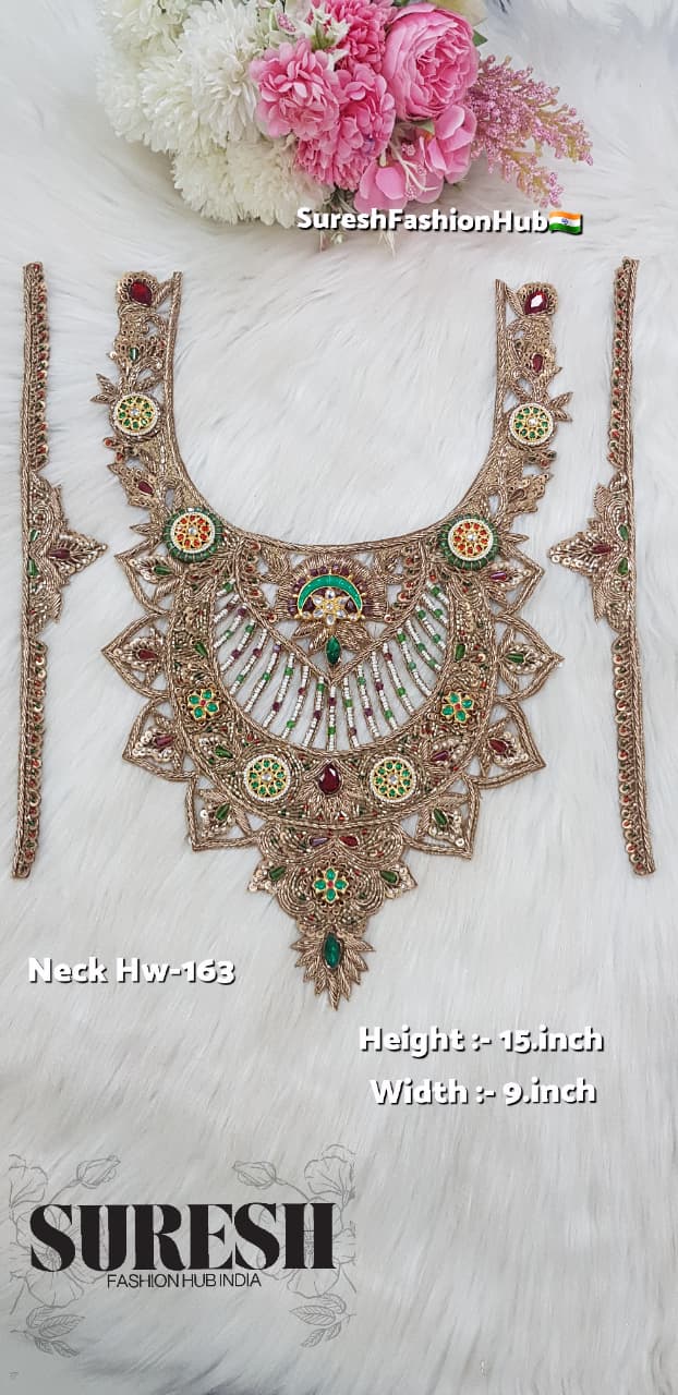 Antique Royal Handmade Zardosi Meenakari Cutwork Neck