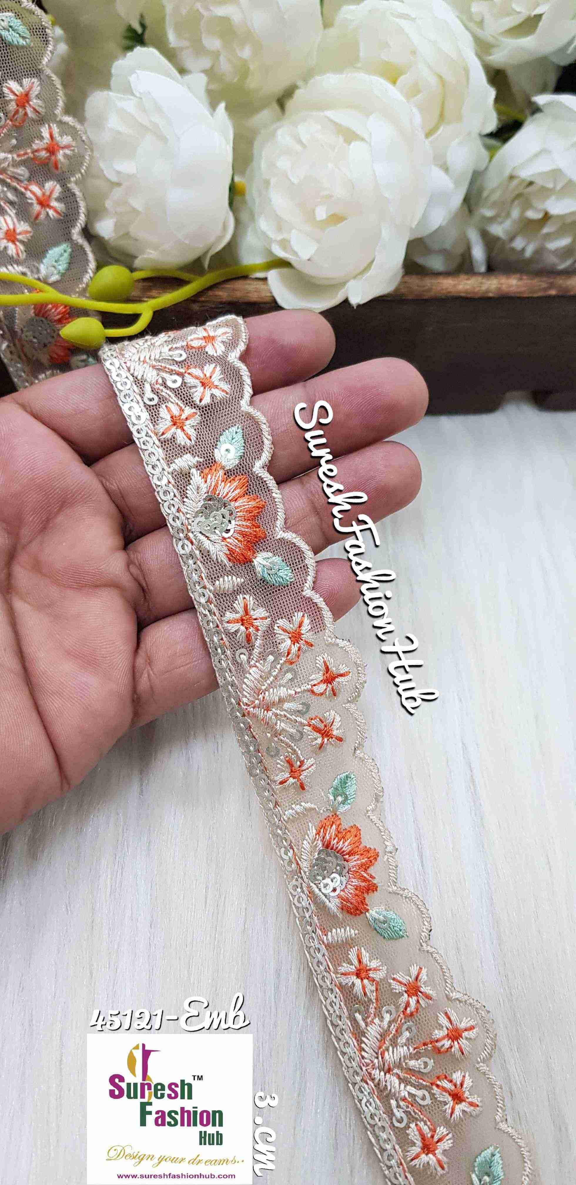 Orange Flowers Sequined Petal Cutwork Laces