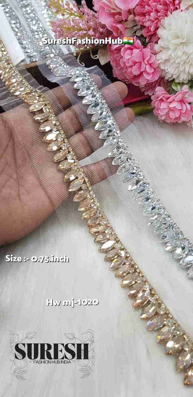 Silver Handmade Floral Rhinestone Border on Net – M.J-1020