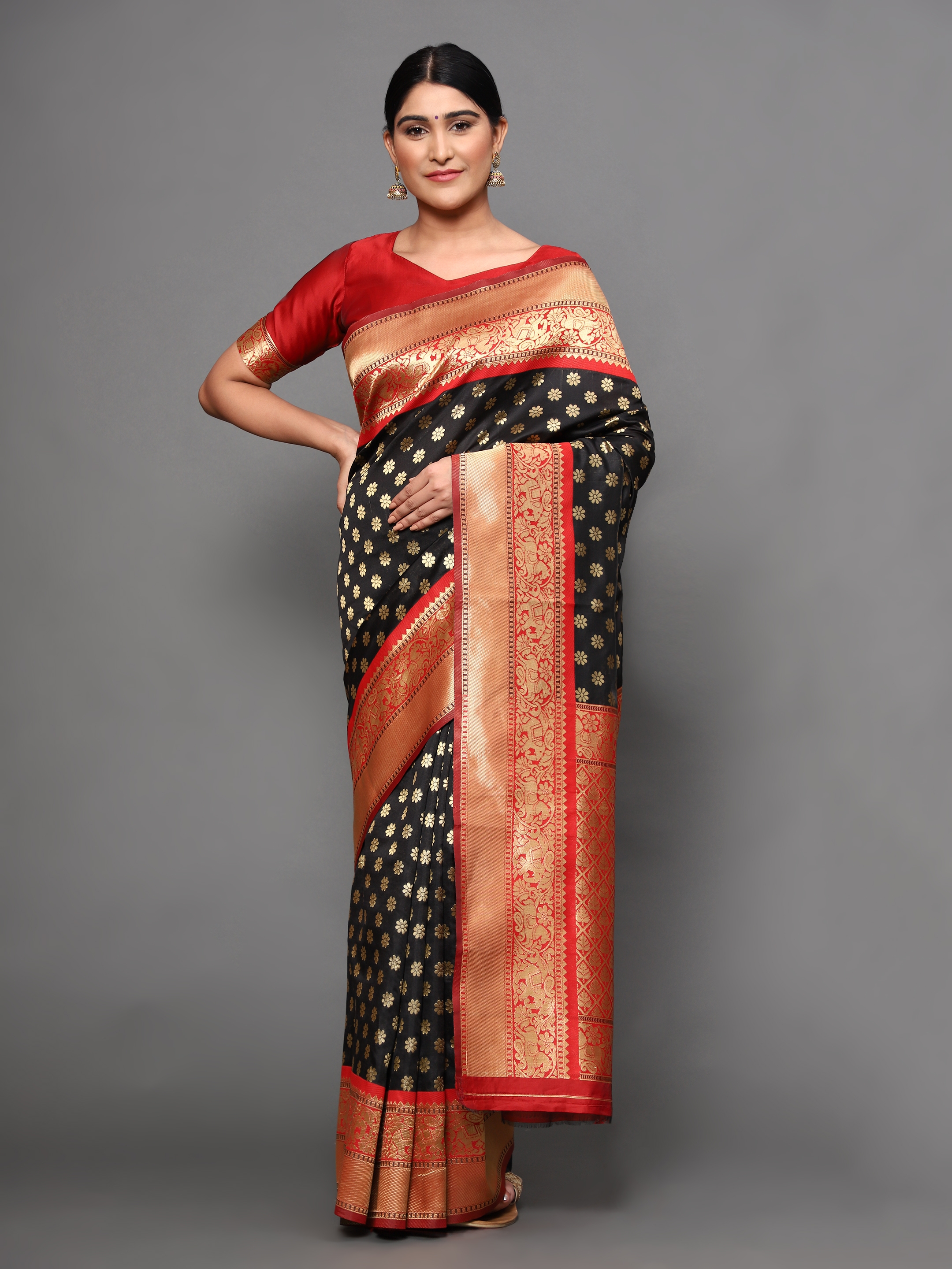 Glemora Black Designer Ethnic Wear Silk Blend Banarasi Traditional Saree