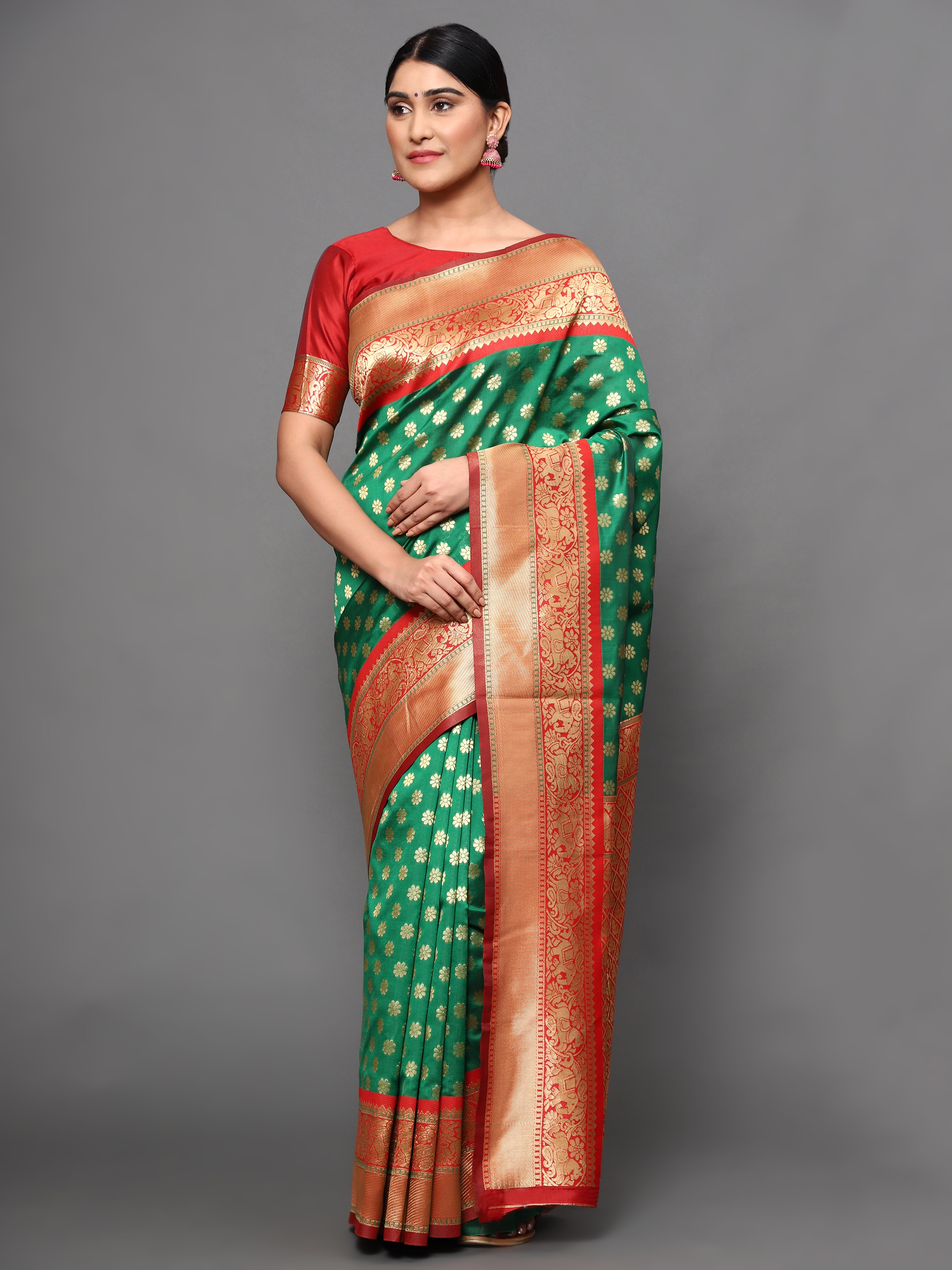 Glemora Green Designer Ethnic Wear Silk Blend Banarasi Traditional Saree
