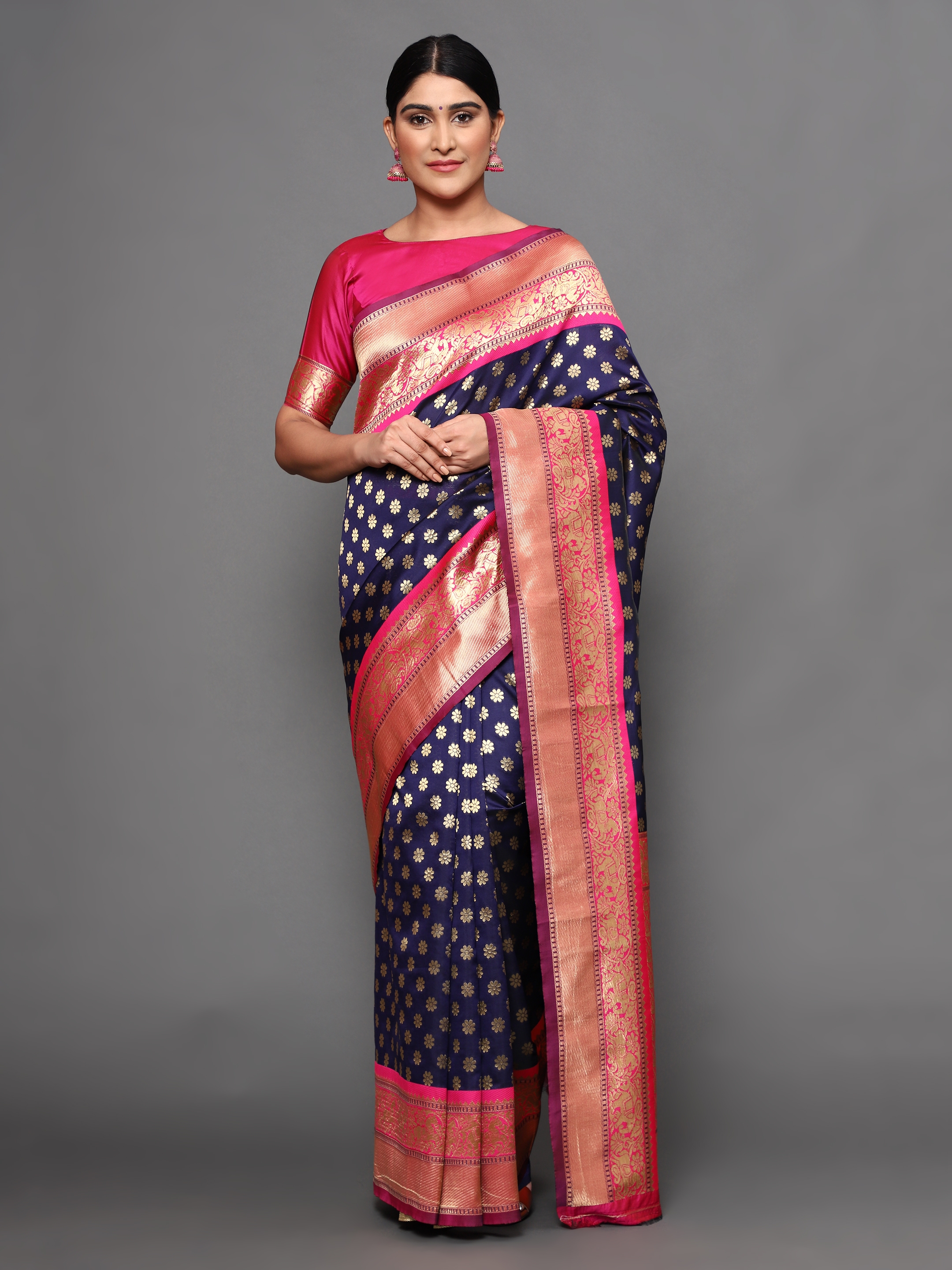 Glemora  Nevy Blue Designer Ethnic Wear Silk Blend Banarasi Traditional Saree