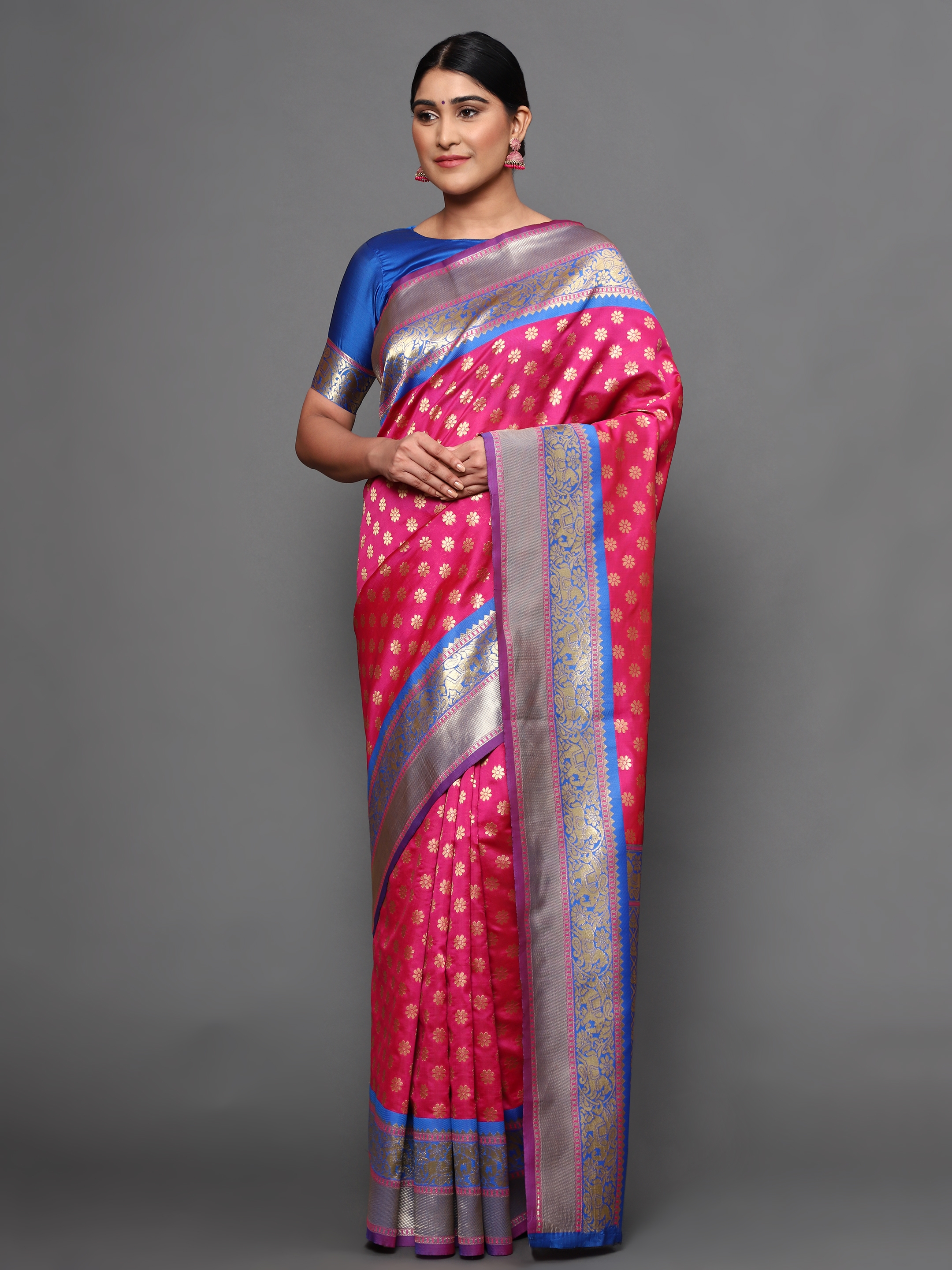 Glemora Pink Designer Ethnic Wear Silk Blend Banarasi Traditional Saree