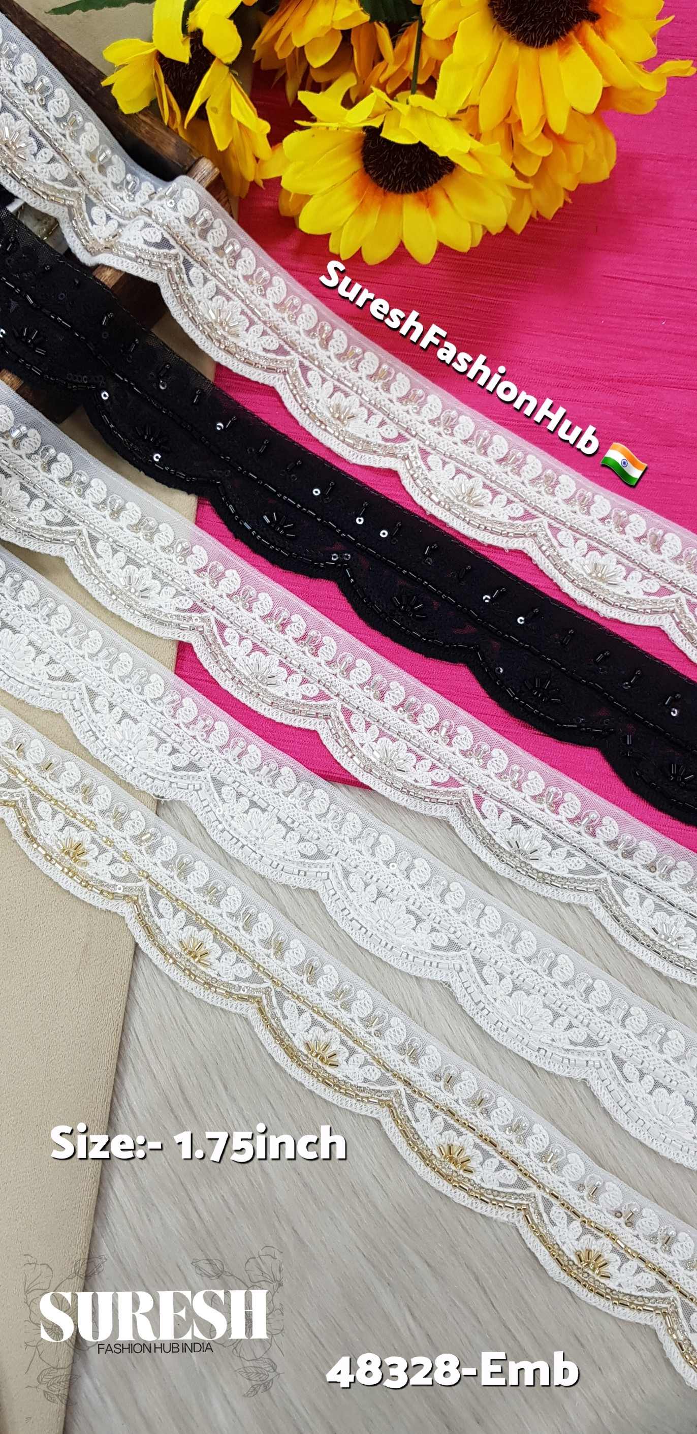 White with Rose Scallop Cutwork Embroidery Lace – 48328-Emb