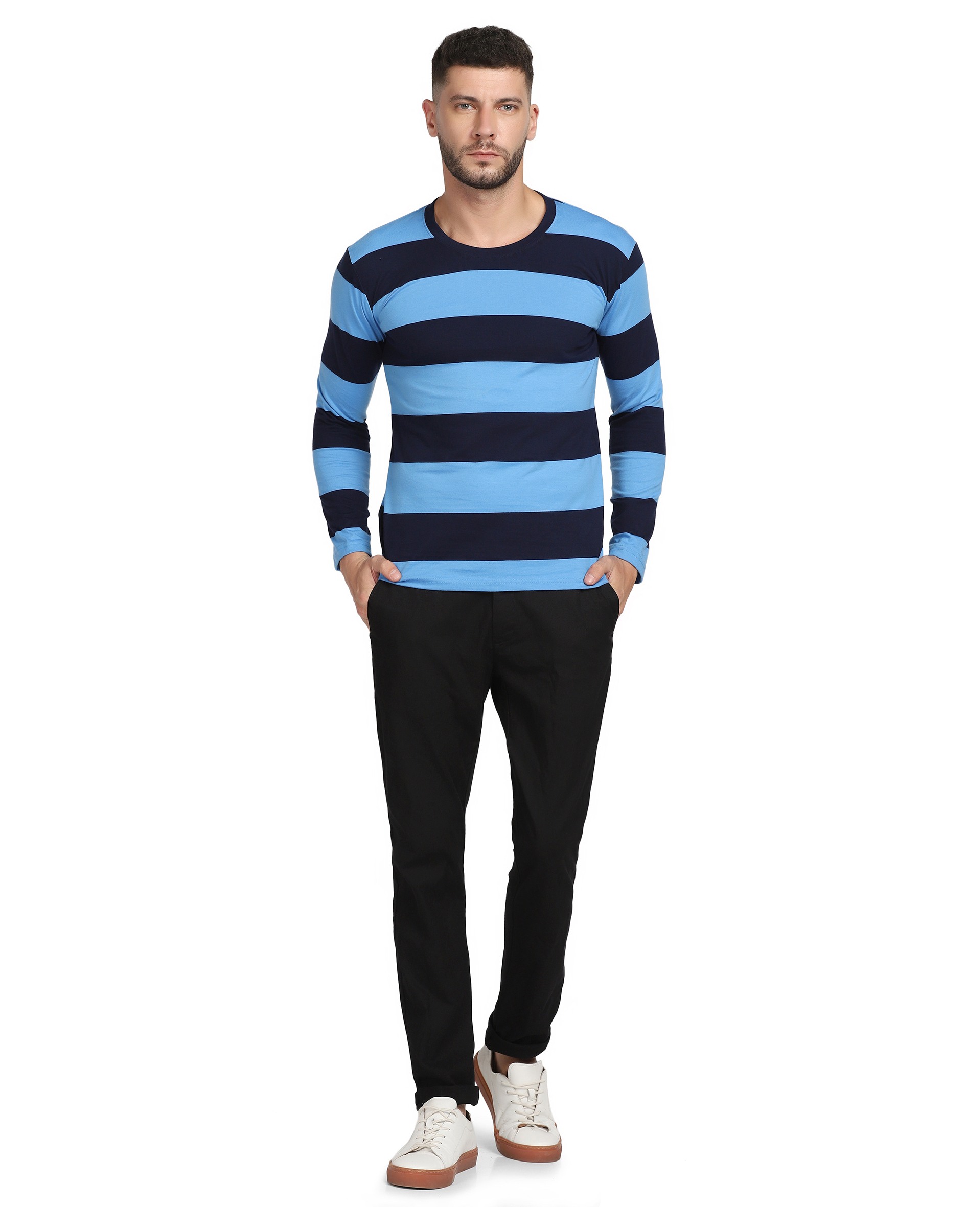 Blue Striped Full Sleeve T-Shirt
