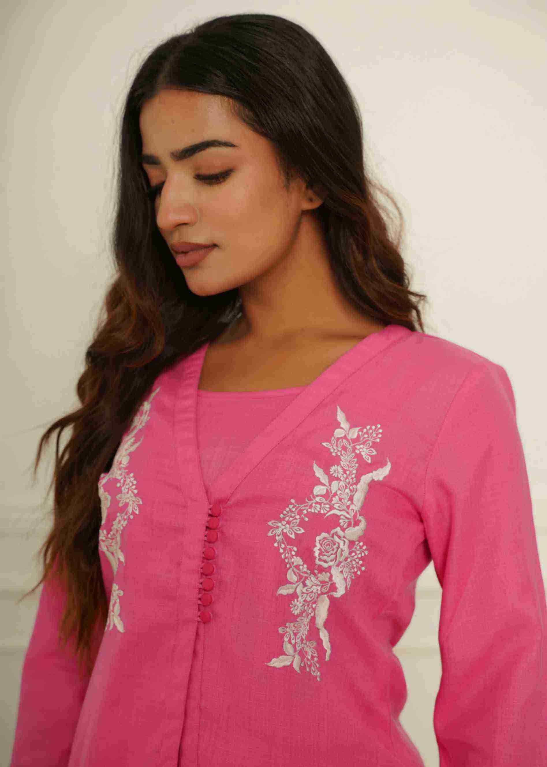 PINK COTTON BLEND EMBRODIERED CO-ORD SET
