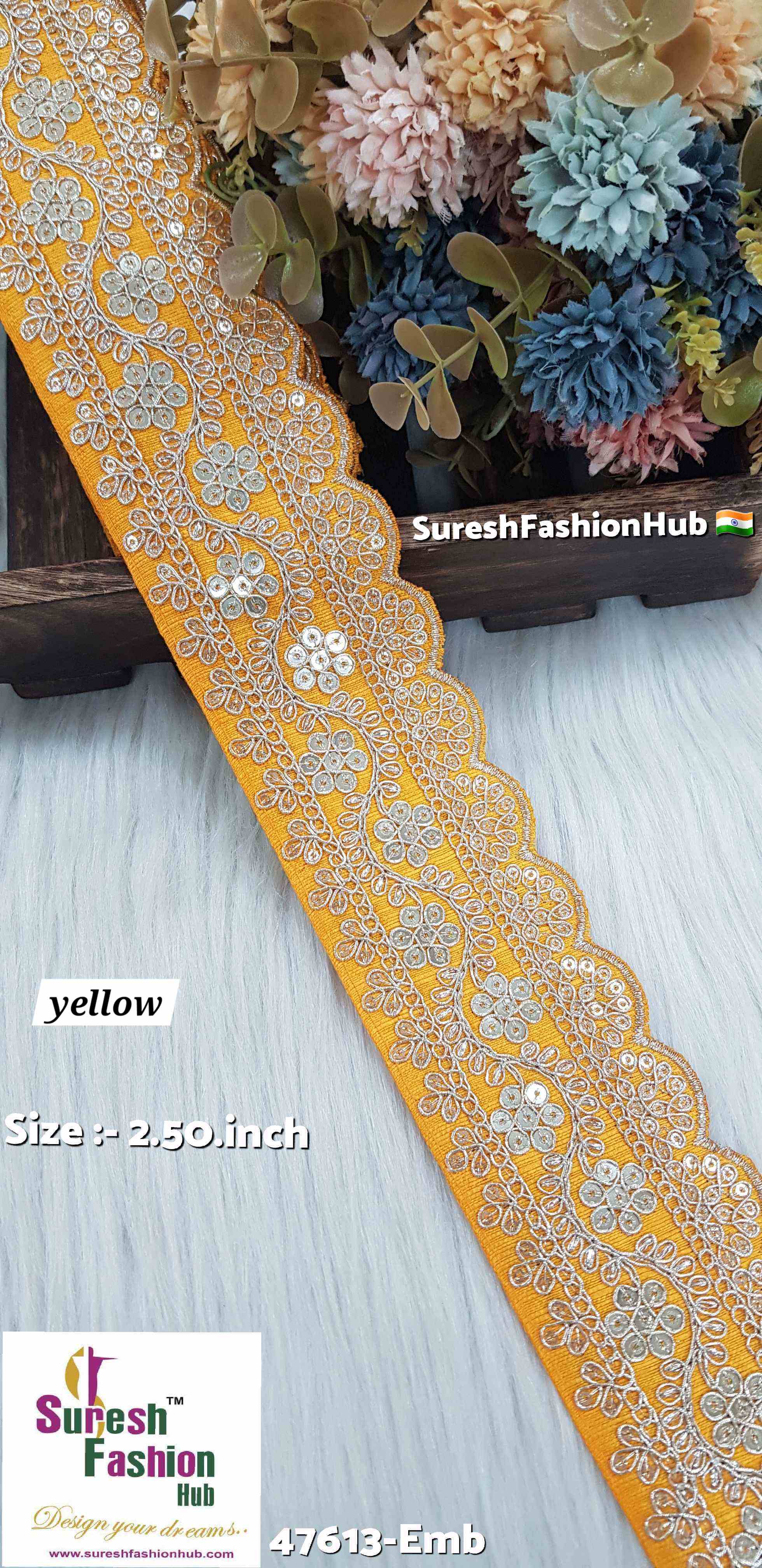 Floral Yellow Fabric Based Embroidery