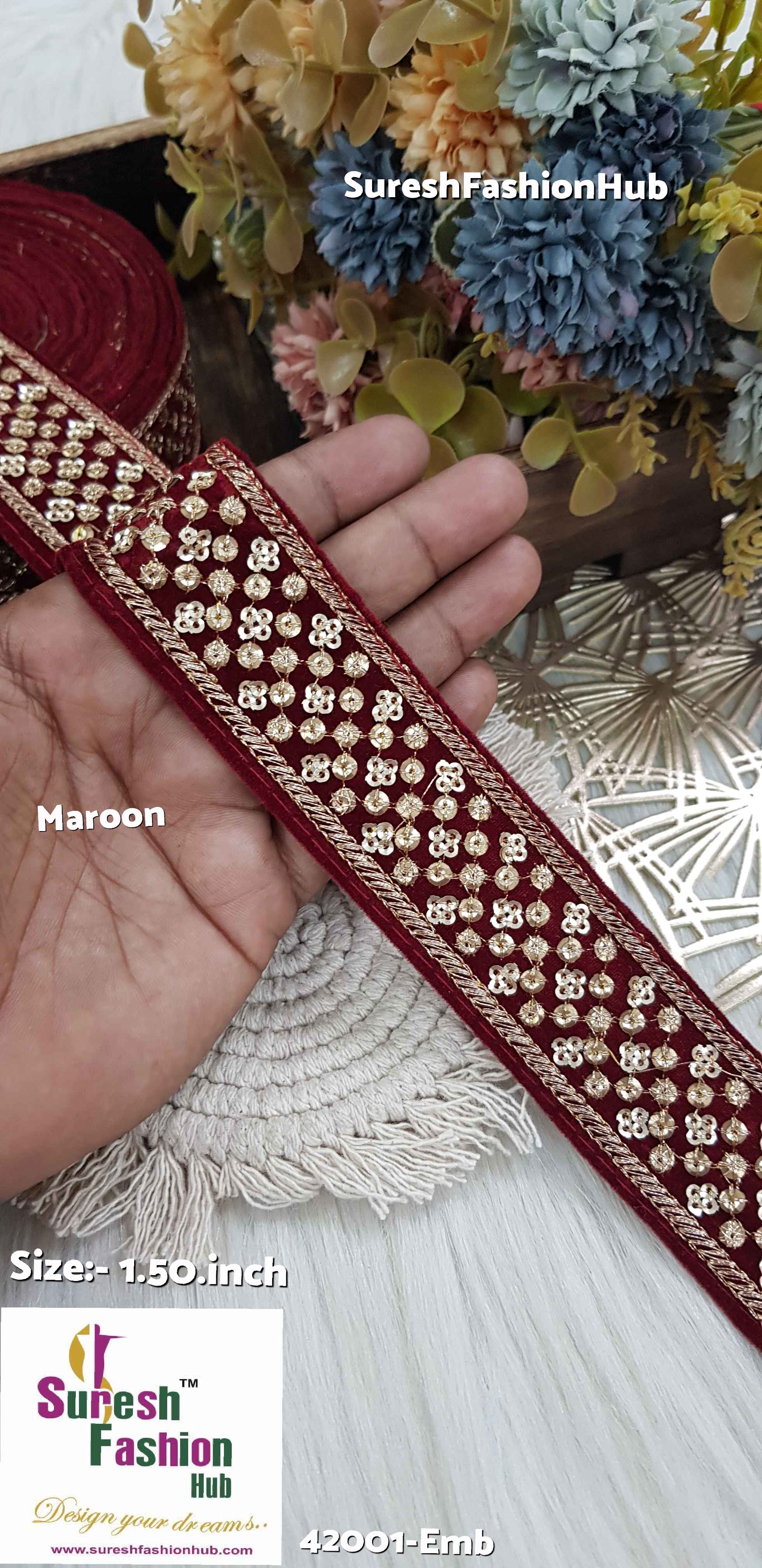 Maroon Marvel Velvet Embroidery Lace