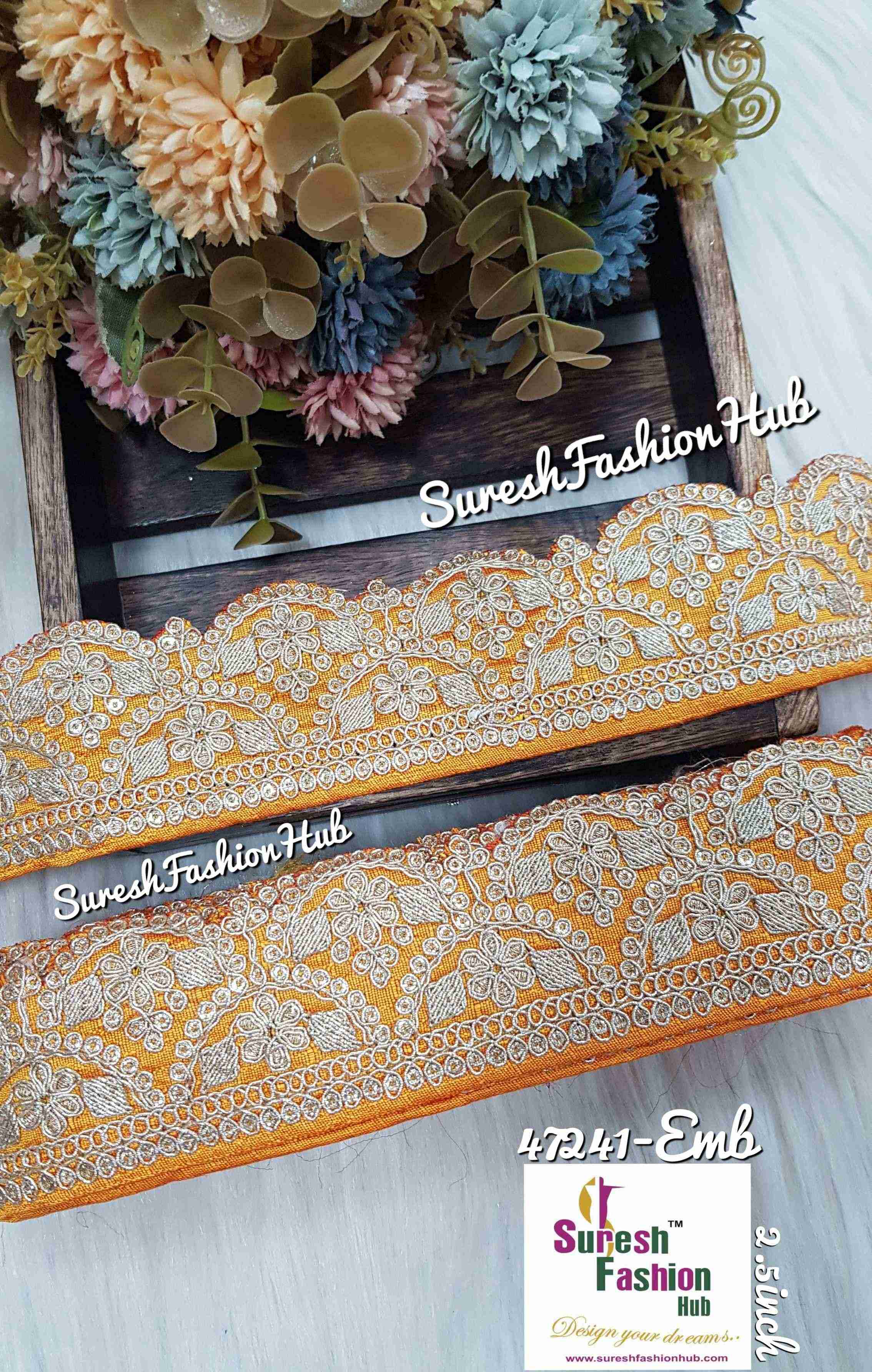 Mango Yellow Pearl Dori Scalloped Cutwork Lace