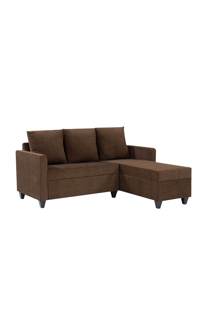 neudot Saya LHS Sectional Sofa for Living Room |4 Person Sofa| Premium Fabric with Cushioned Armrest | 12 Months Warranty| Solid Wood Frame| 4 Seater in Saya Brown Color DIY(Do-It-Yourself)