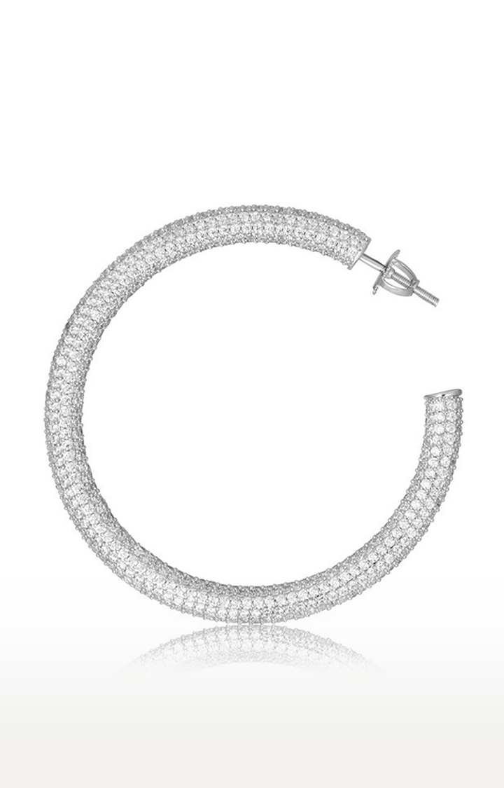 WRAPGAME | Unisex Silver Iced Medium Hoops 1