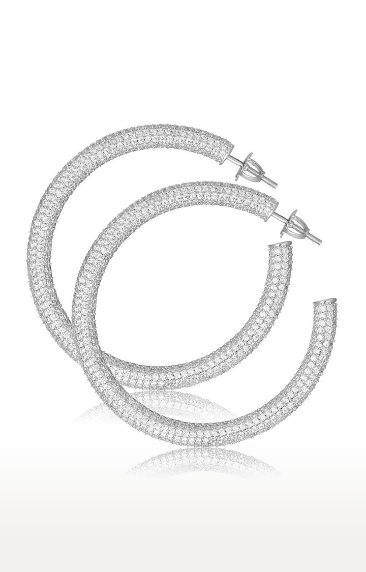 WRAPGAME | Unisex Silver Iced Medium Hoops 0
