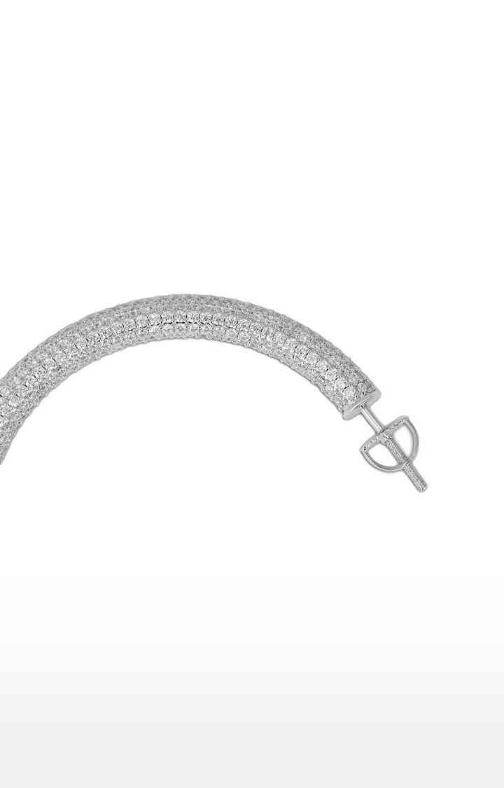 Unisex Silver Iced Medium Hoops