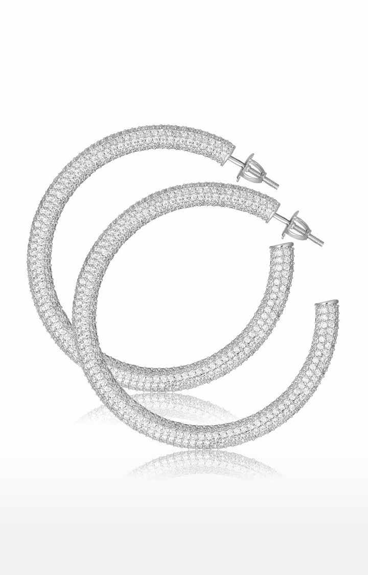 Unisex Silver Iced Medium Hoops