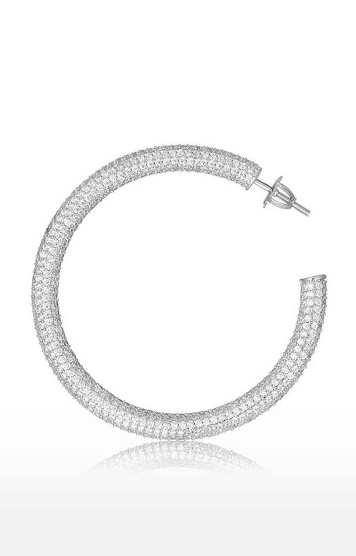 Unisex Silver Iced Medium Hoops