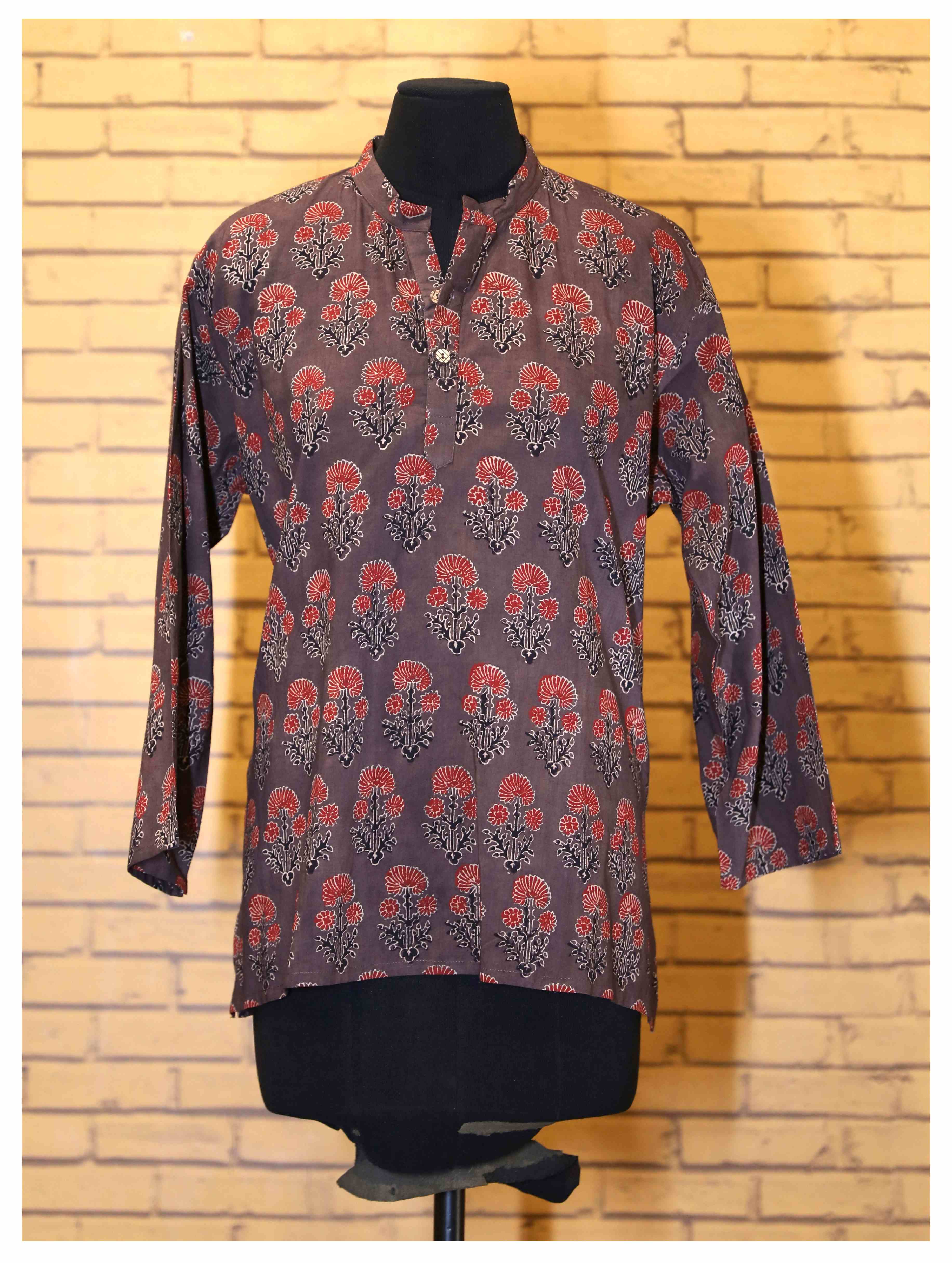 Ladies Ajrakh Printed Short Top-Mud