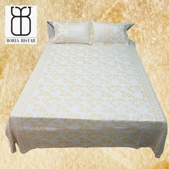 Boria Bistar | Boria Bistar 100% Cotton Twill Satin Pearl Printed Double Bedsheet with 2 Pillowcovers undefined