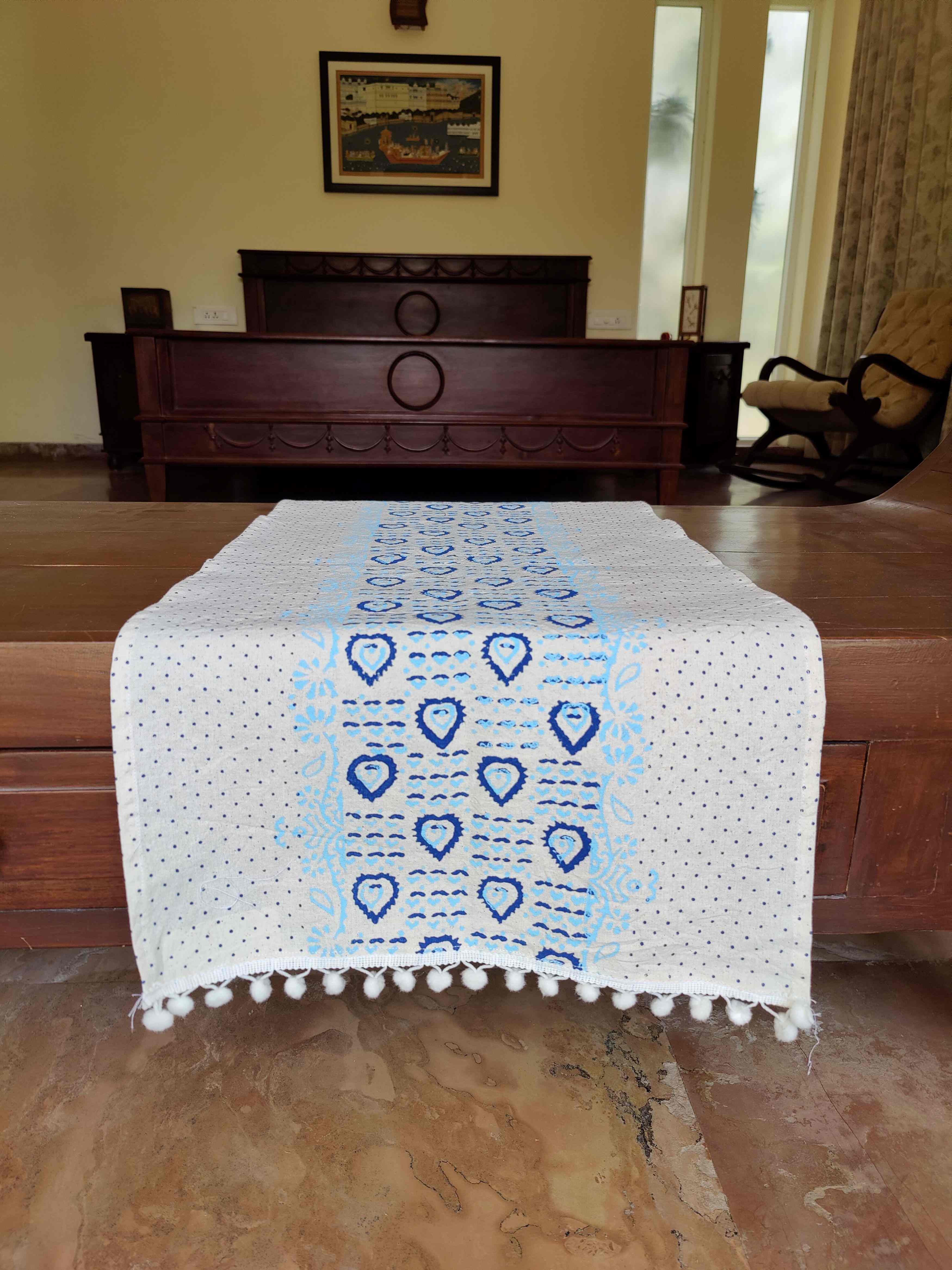 Table Runner Handblock Printed Colourful Designs with Tassels