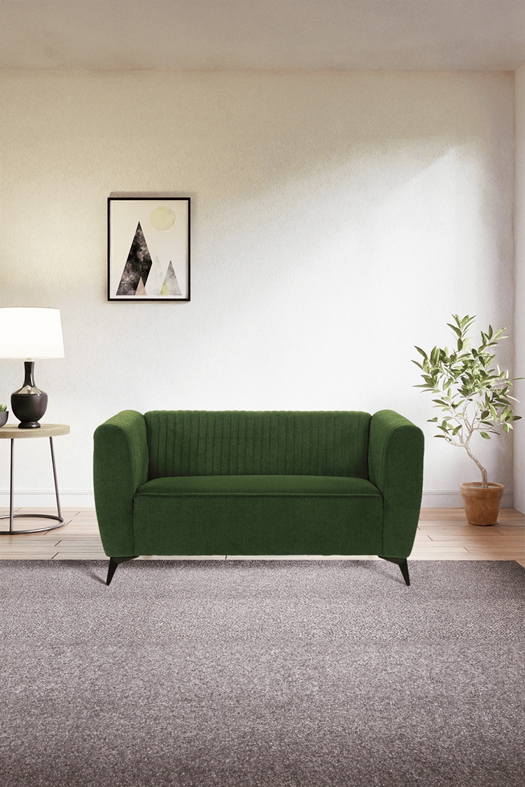 neudot Diva Sofa for Living Room |2 Persons Sofa|Premium Fabric with Cushioned Armrest | Solid Wood Frame|2 Seater in Emerald Green Color