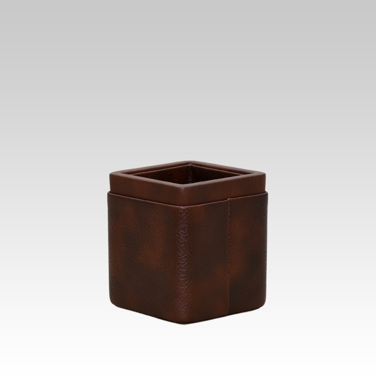 Pen/Pencil Holder | Faux Leather | Square Small | Classic | Brown