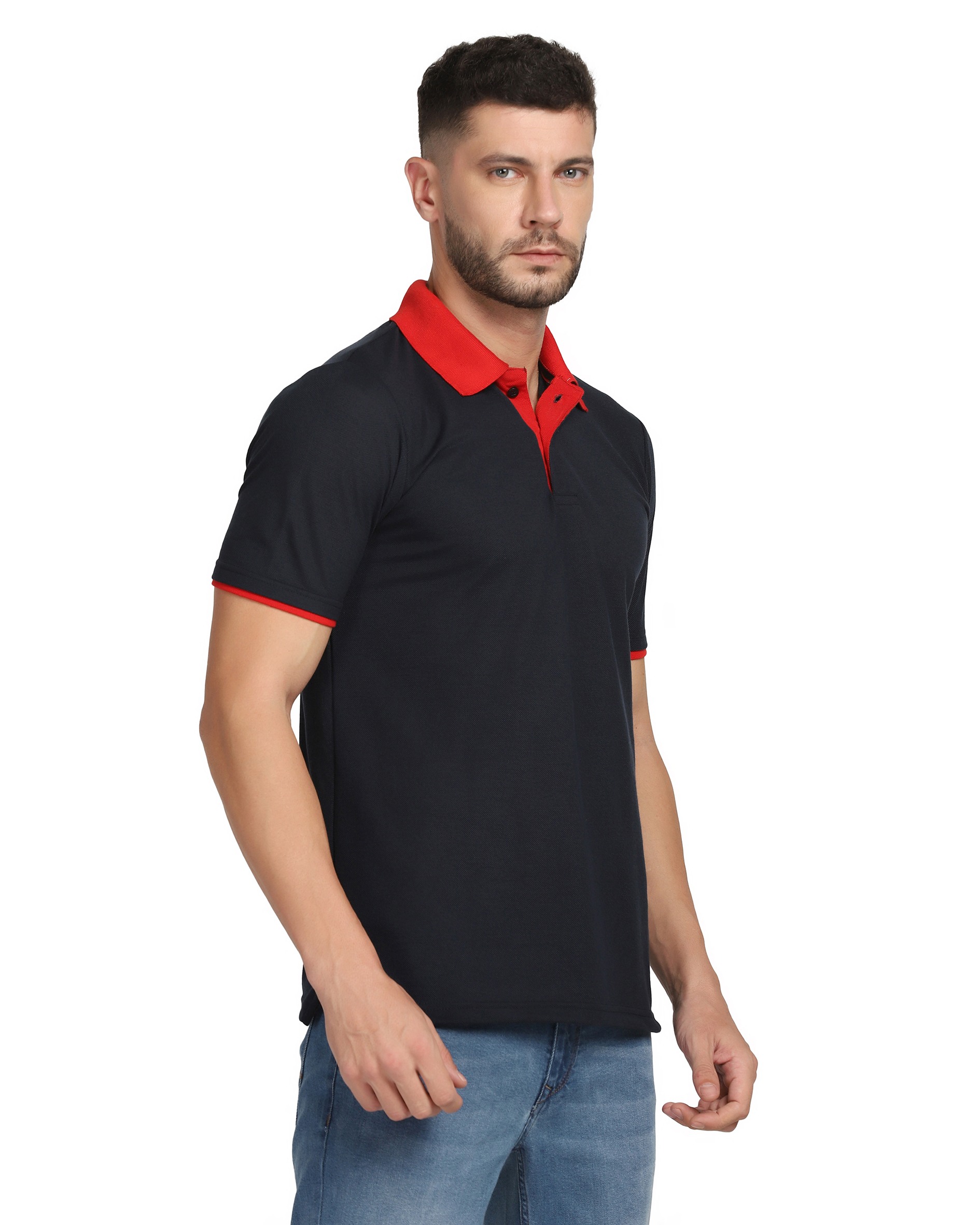 Dark Navy Blue Polo With Red Collar 