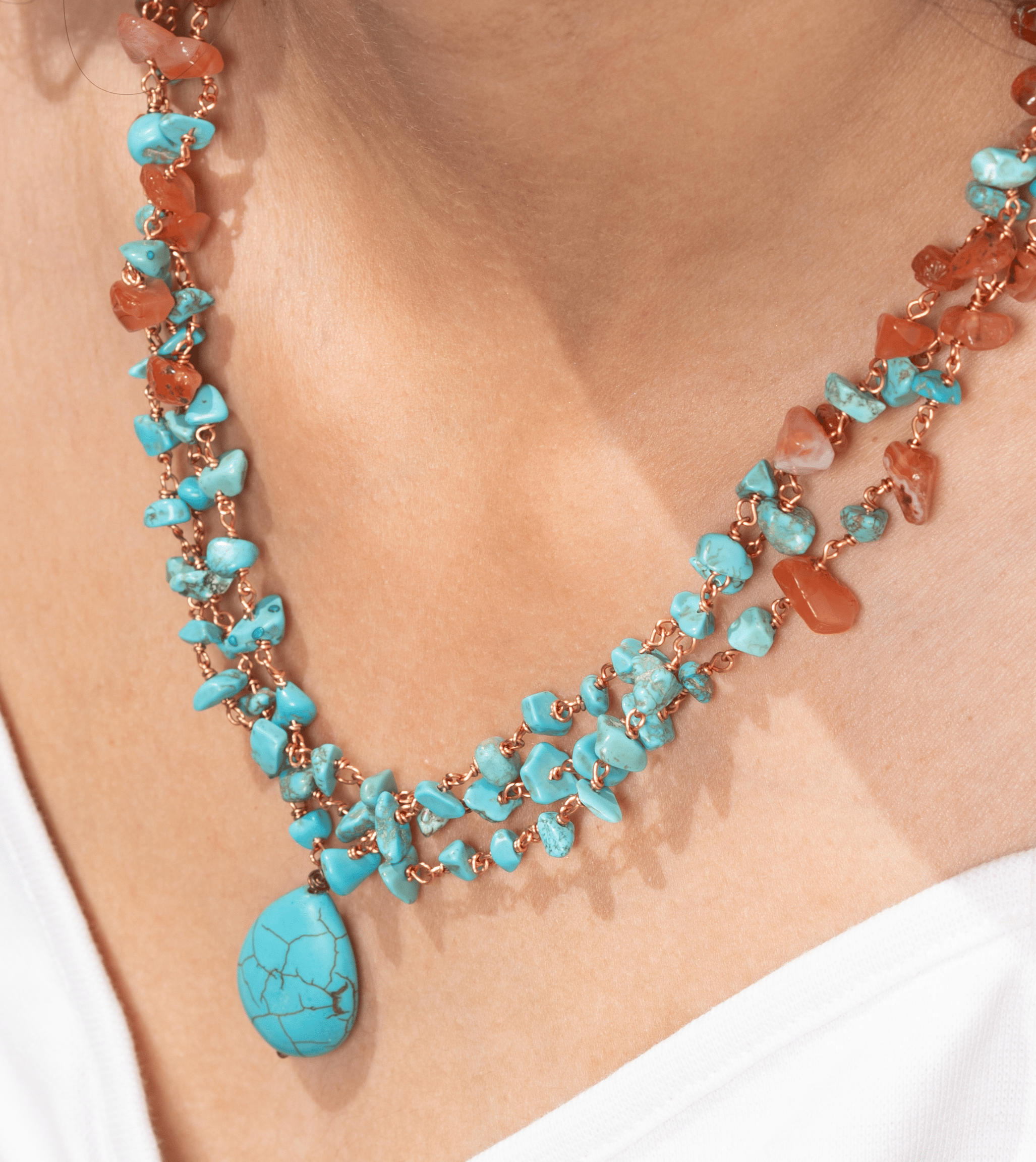 Uncut Torquise carnelian multil layered necklace