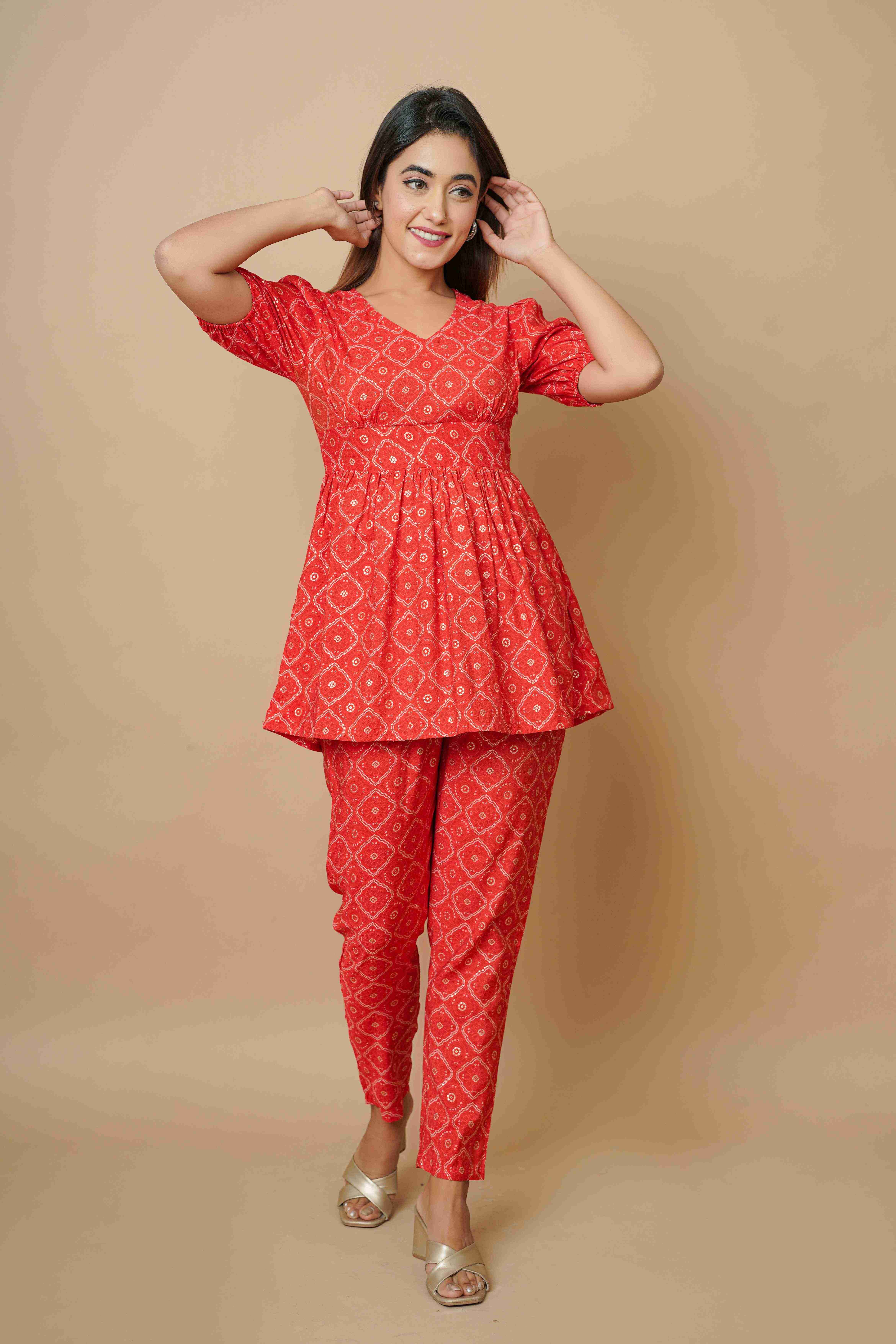RED BHANDNI CO-ORD SET