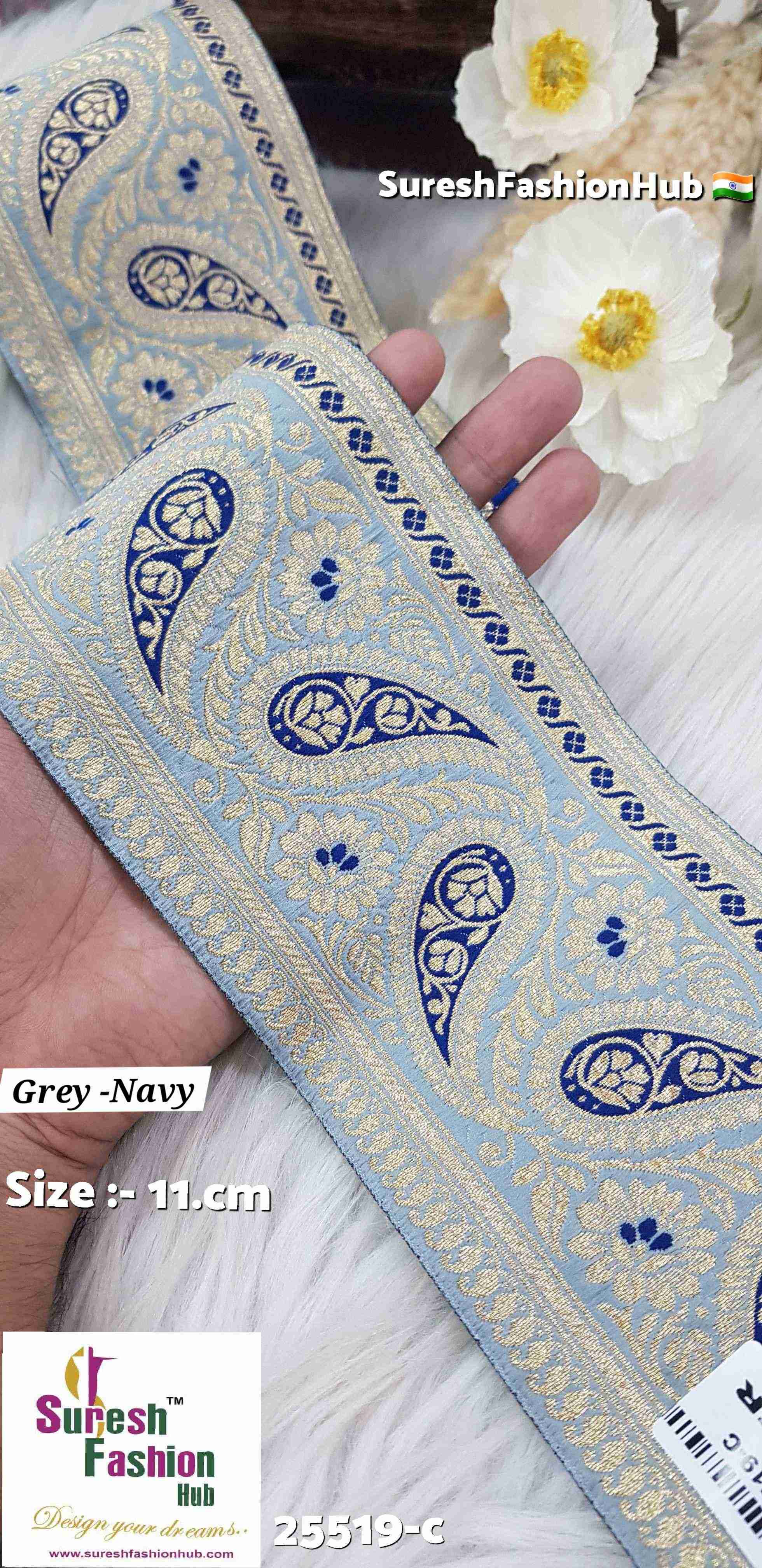 Grey-Navy Keri Floral Banarasi Lace