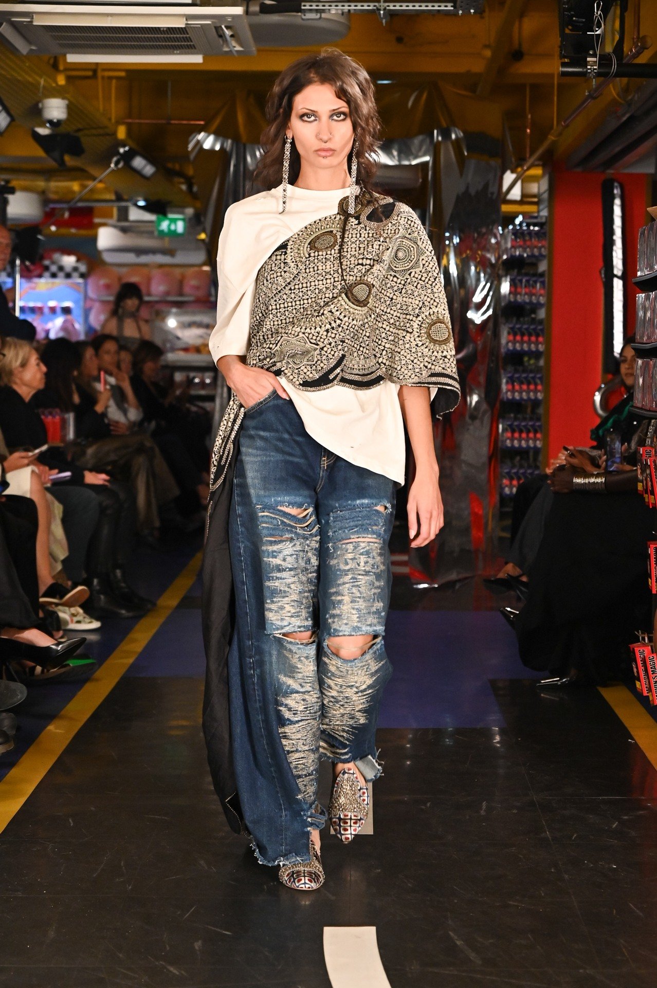 Tribal Embroidered One Shoulder Top