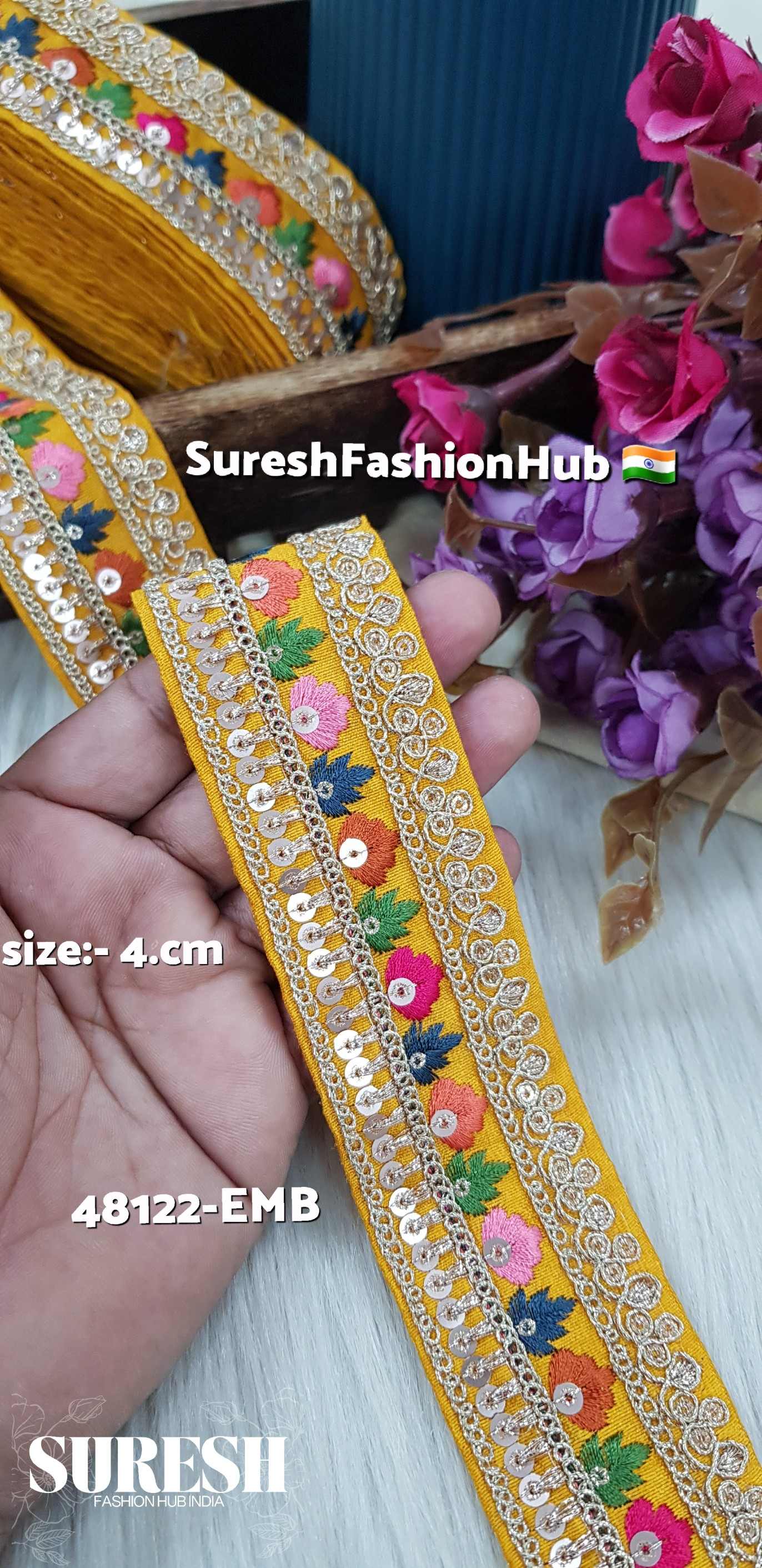 Sabyasachi Inspired Sunshine Yellow Embroidery Lace – 48122-Emb