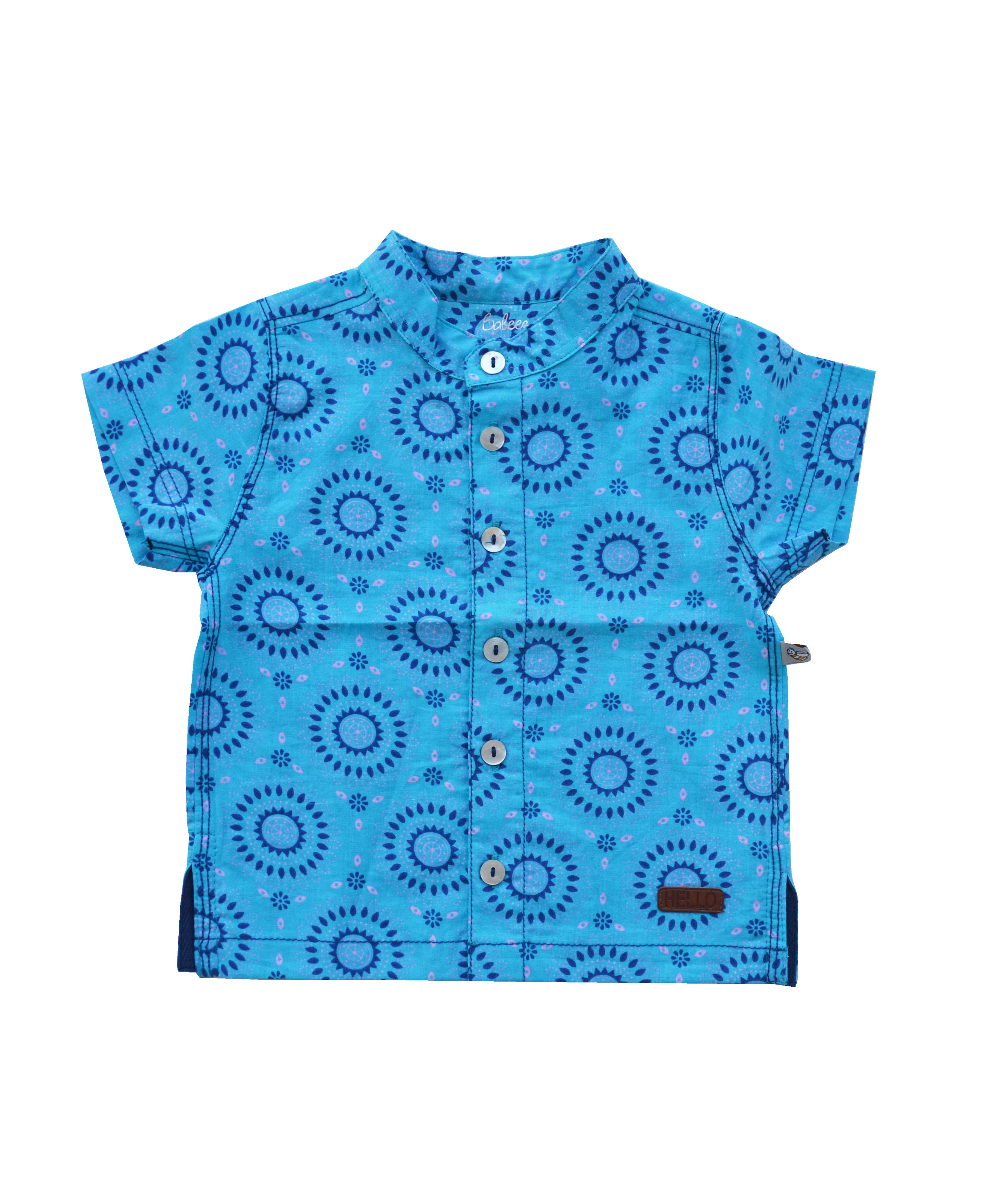 Babeez | Allover Circles Print Blue Short Sleeves Kurta Shirt (100% Cotton) undefined