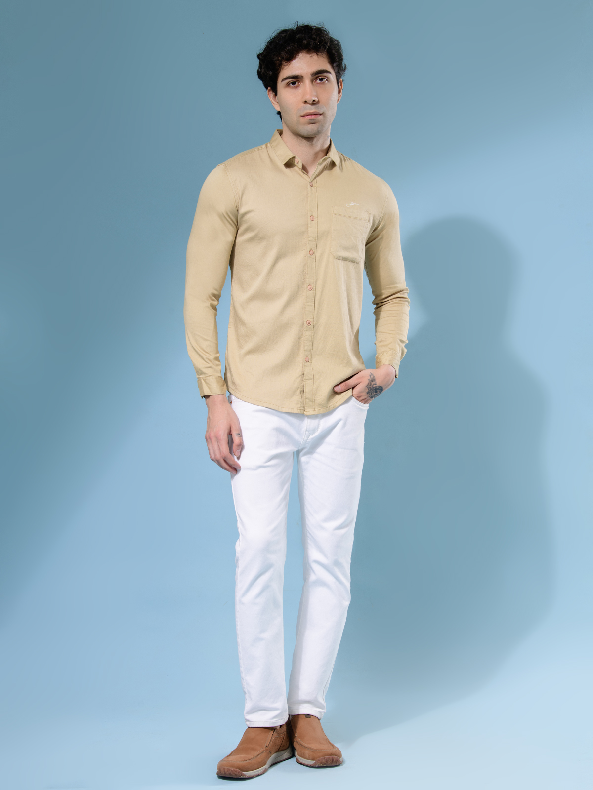 ALBION MENS HORIZON BEIGE SHIRT